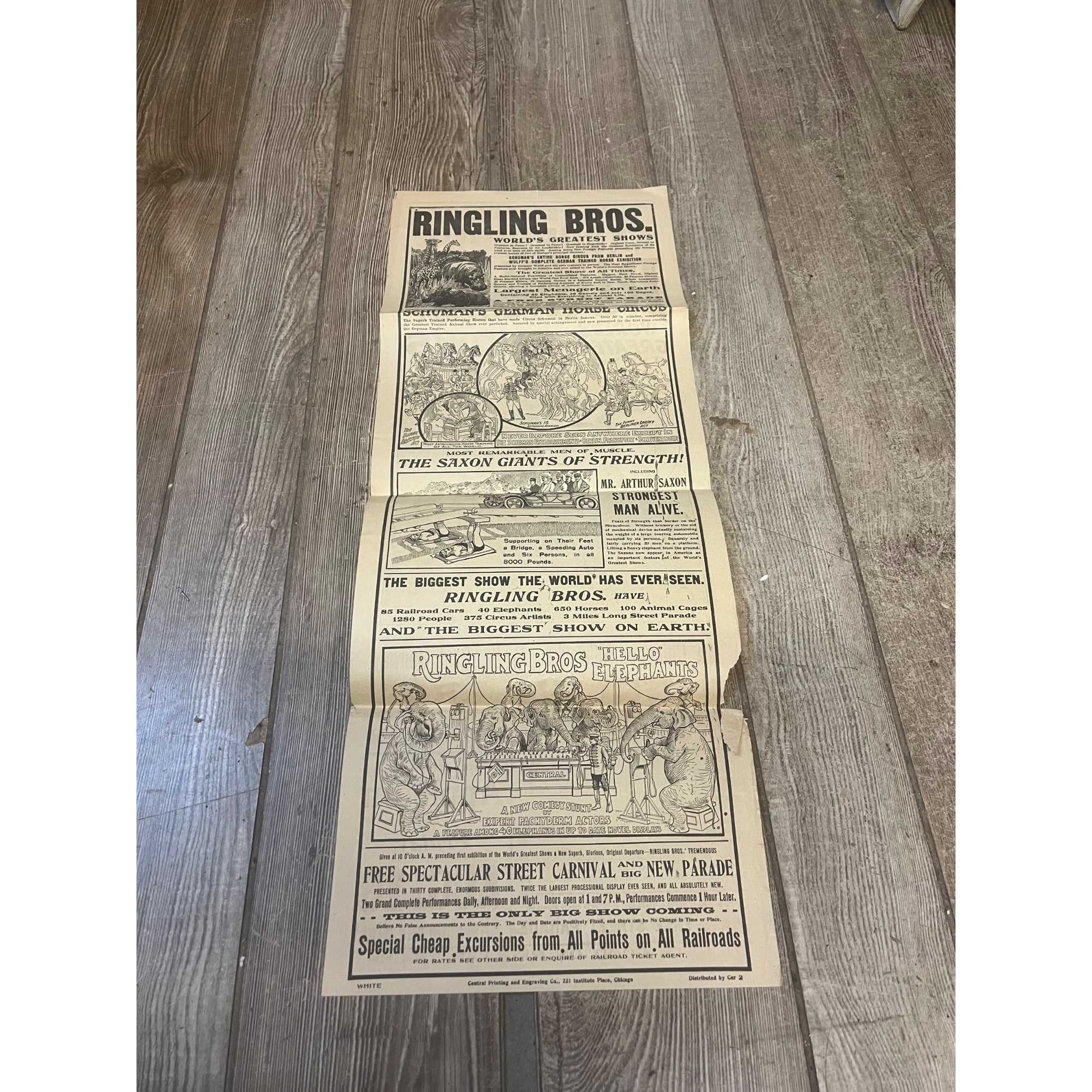 Vintage c1910 Ringling Bros Circus Milwaukee Road Railroad Broadside Poster Bill