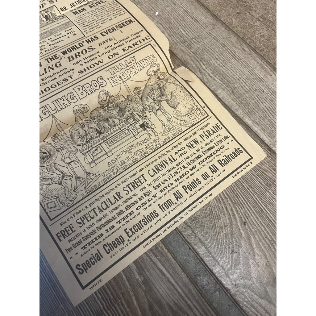 Vintage c1910 Ringling Bros Circus Milwaukee Road Railroad Broadside Poster Bill