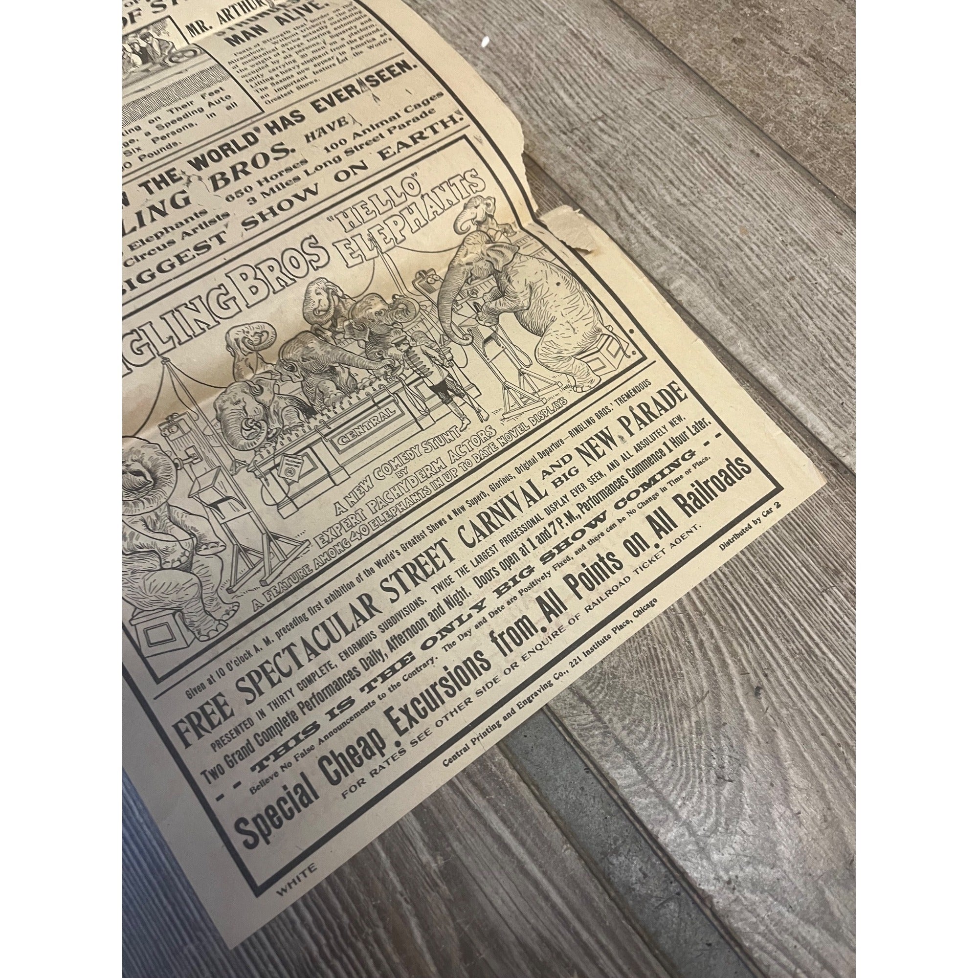 Vintage c1910 Ringling Bros Circus Milwaukee Road Railroad Broadside Poster Bill