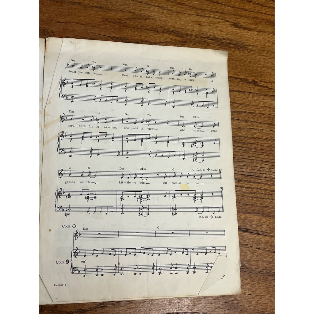 Vintage Incense & Peppermints John Carter Tim Gilbert Sheet Music Claridge 1967