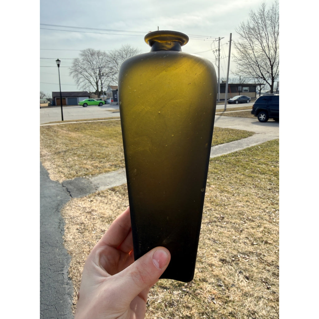 Open Pontil 1770s Olive Green Colonial Era Case Gin Bottle Crude Flat Ring Lip