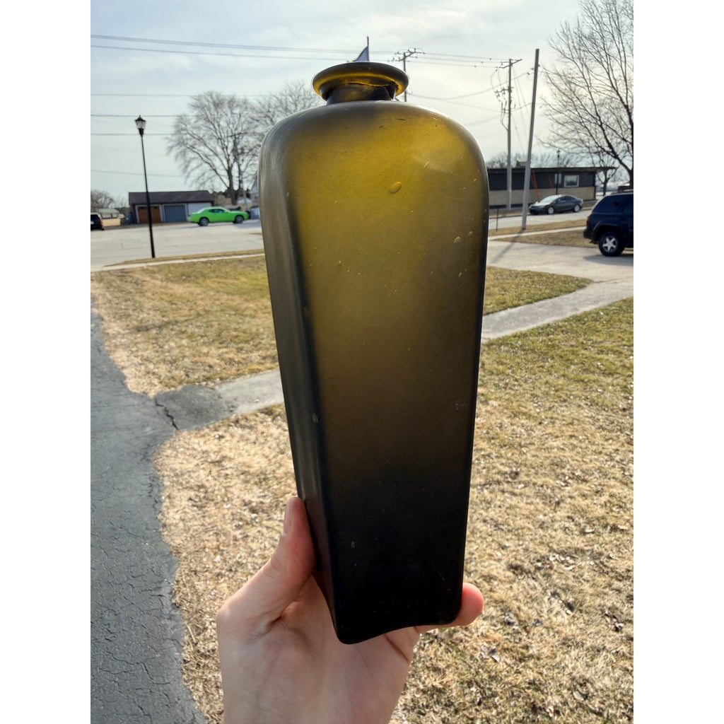 Open Pontil 1770s Olive Green Colonial Era Case Gin Bottle Crude Flat Ring Lip