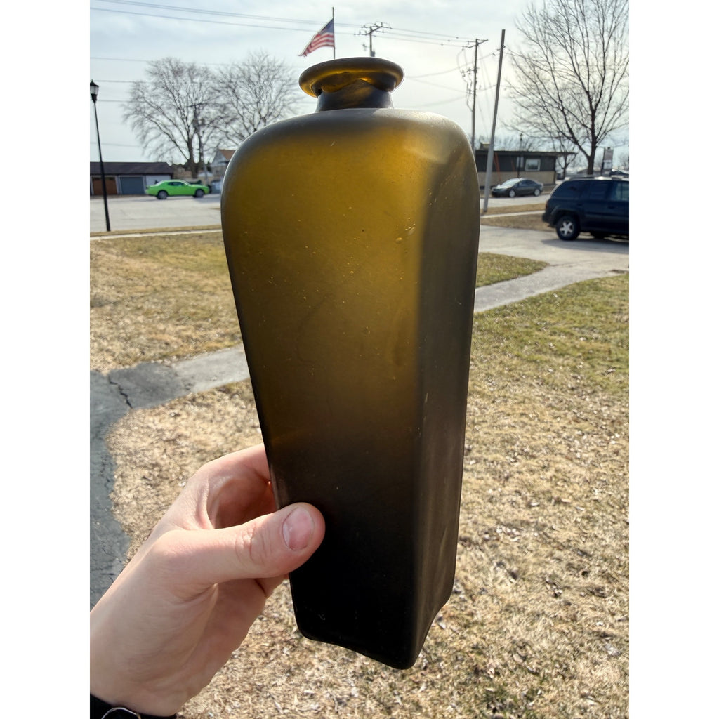 Open Pontil 1770s Olive Green Colonial Era Case Gin Bottle Crude Flat Ring Lip