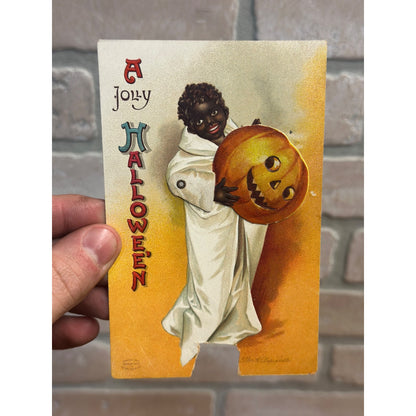 Vintage Halloween Mechanical Postcard Young Boy Mask Clapsaddle - As-Is