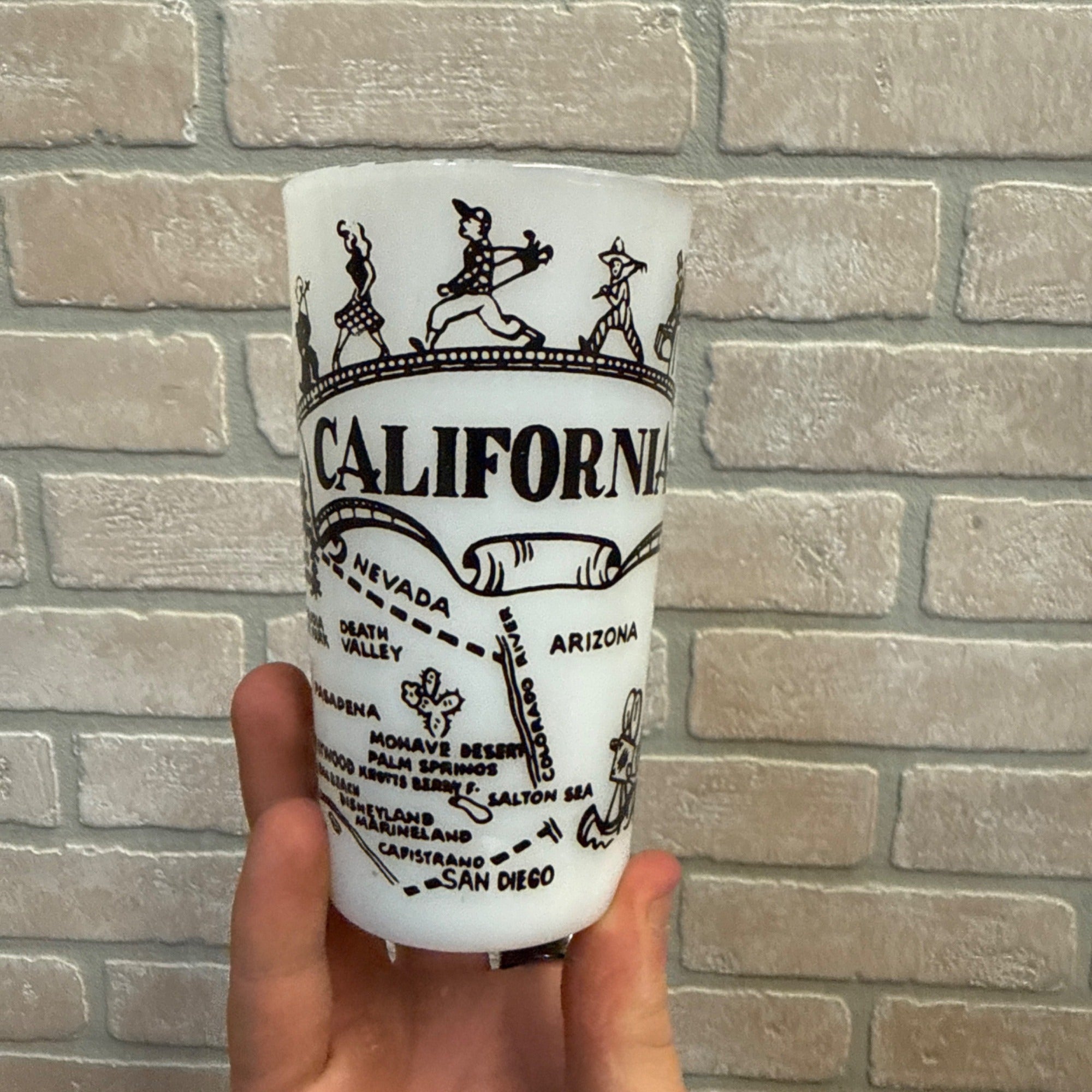 Vintage State Drinking Milk Glass California Cities, Attractions and Parks