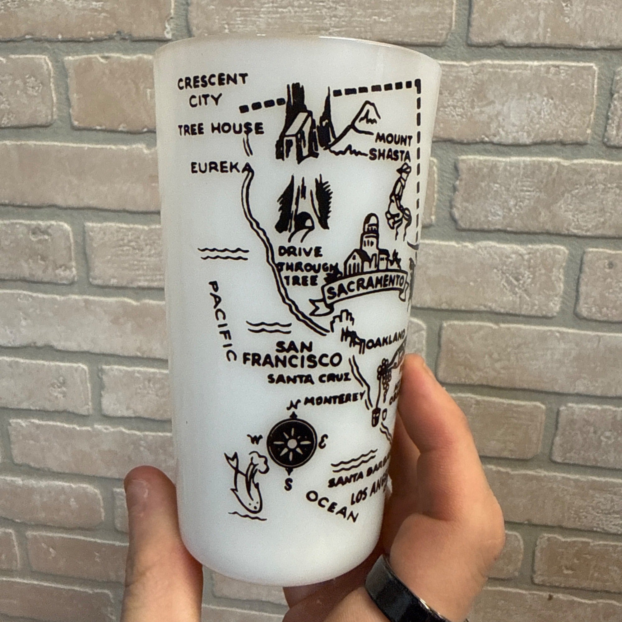 Vintage State Drinking Milk Glass California Cities, Attractions and Parks