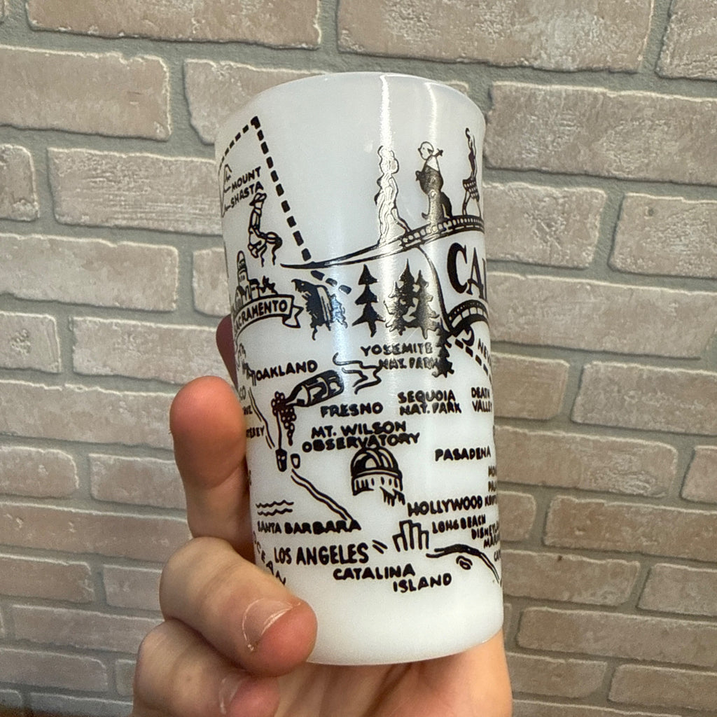 Vintage State Drinking Milk Glass California Cities, Attractions and Parks