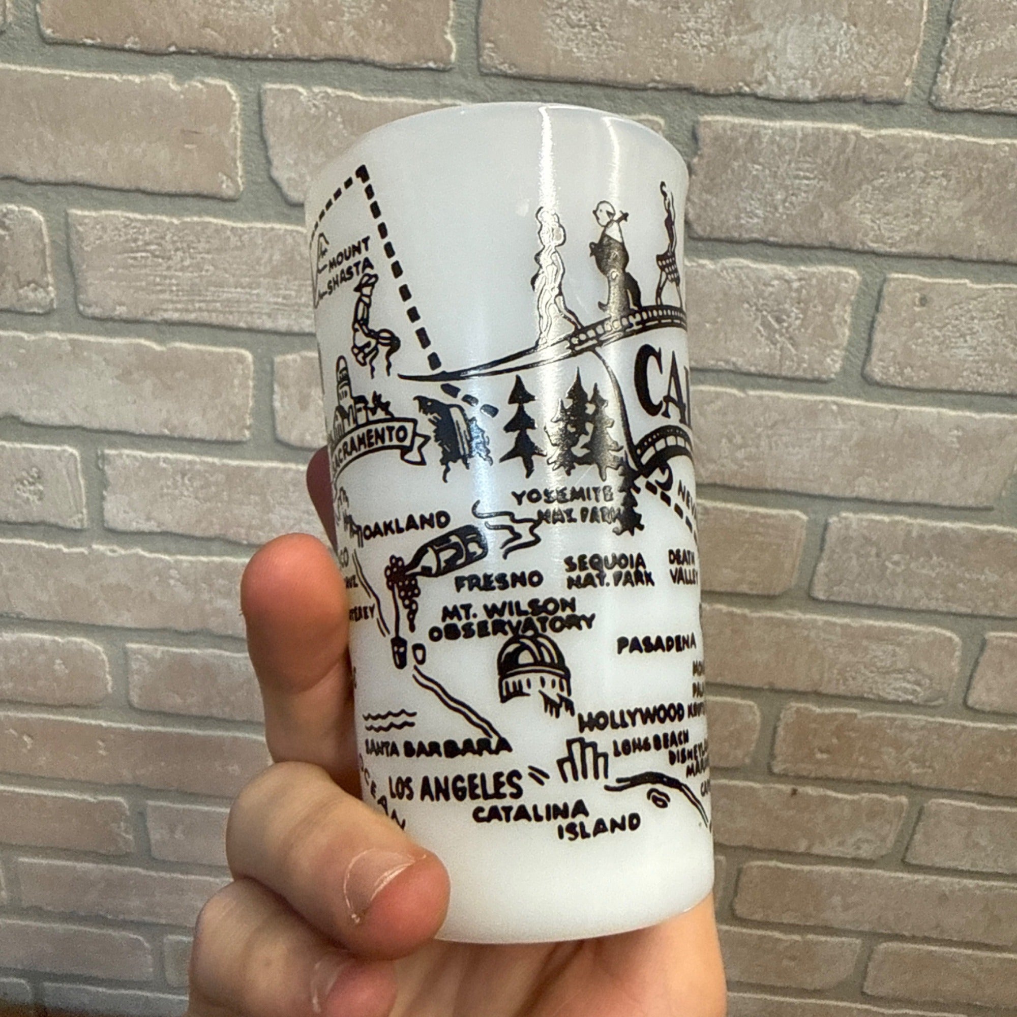 Vintage State Drinking Milk Glass California Cities, Attractions and Parks