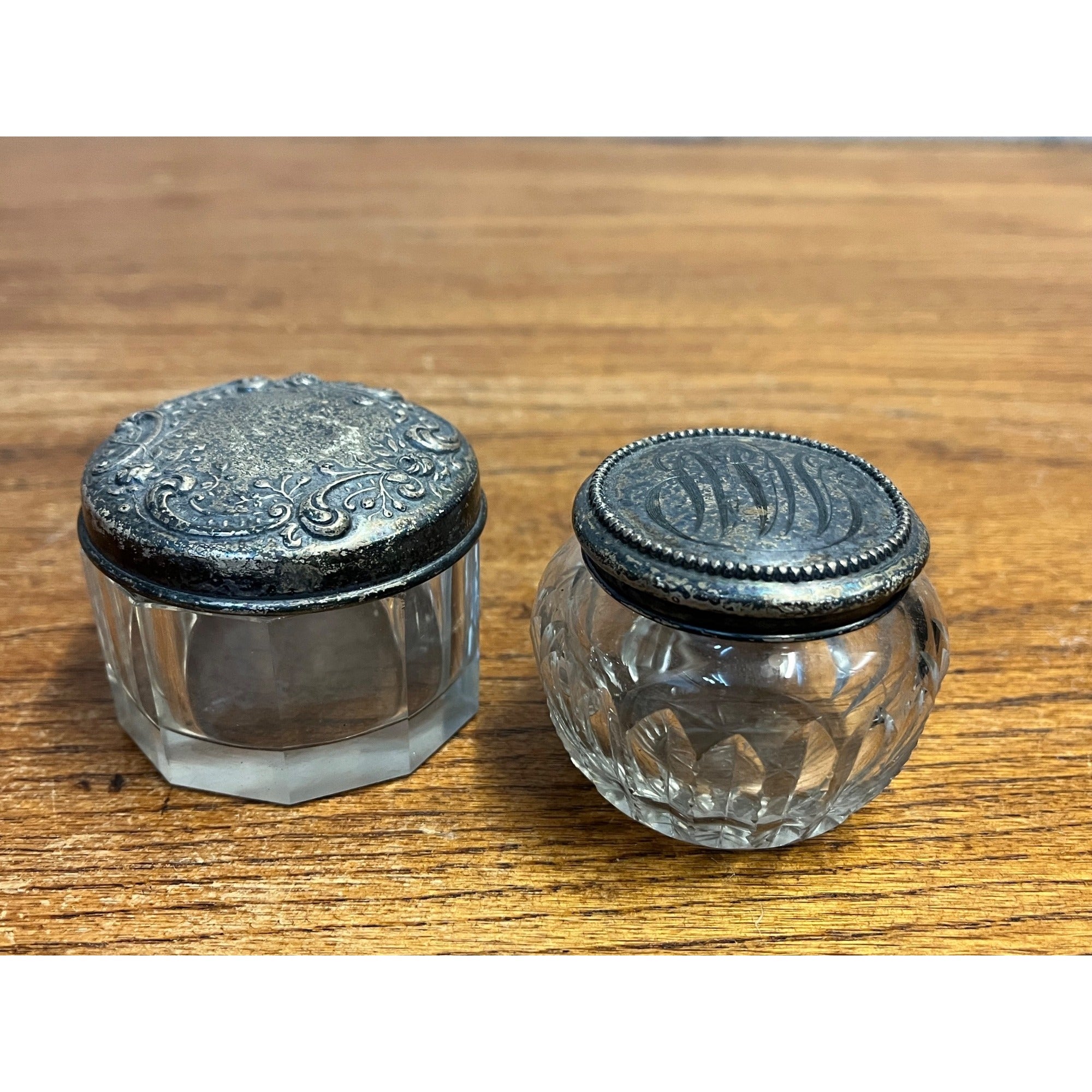 Vintage Pair of Solid Sterling Silver Lidded Dresser / Vanity Powder Jars