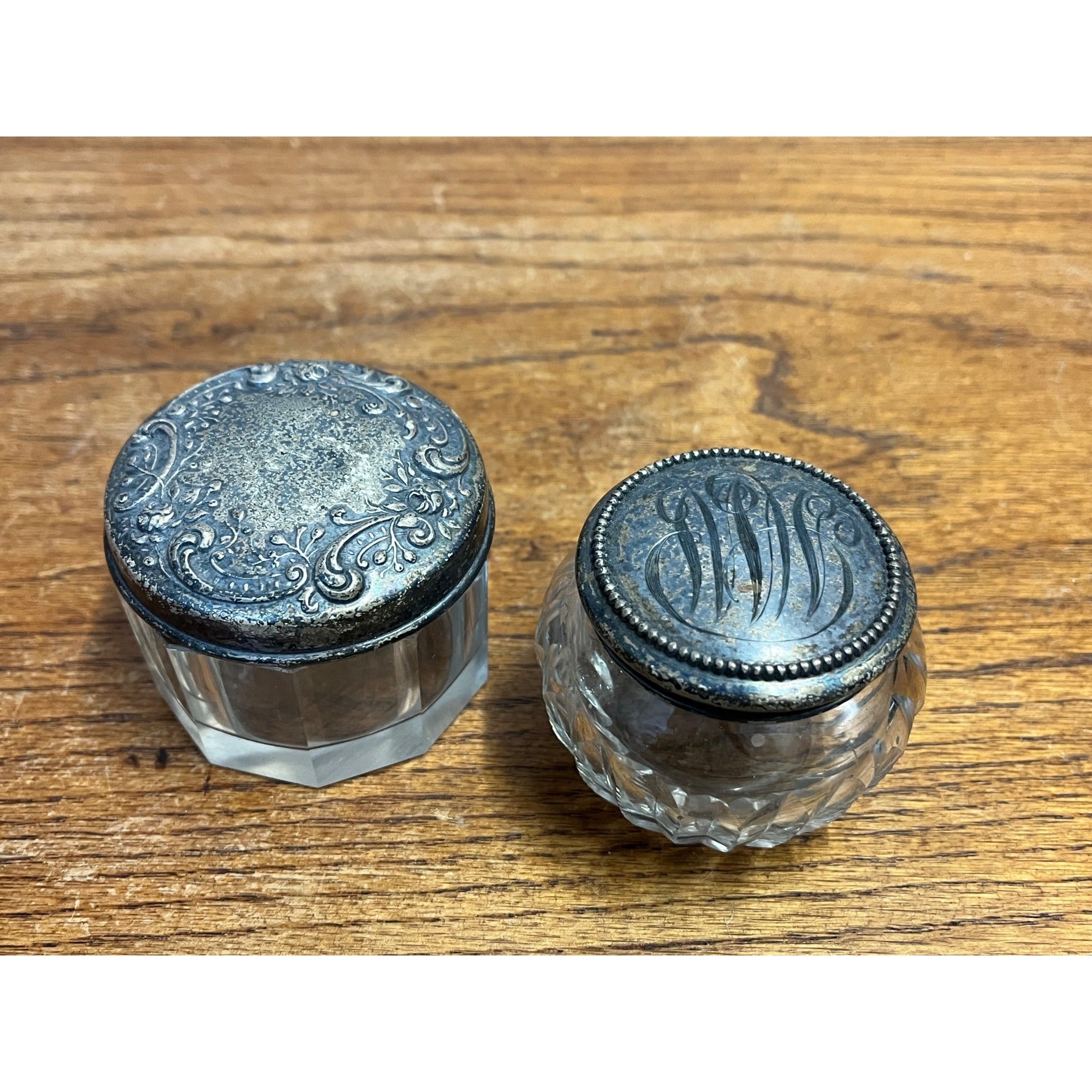 Vintage Pair of Solid Sterling Silver Lidded Dresser / Vanity Powder Jars