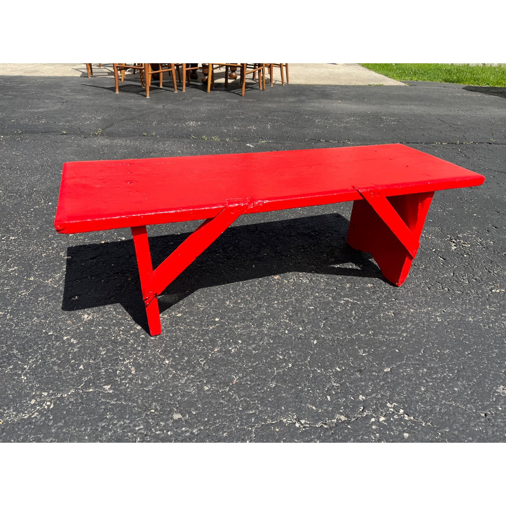 Antique Vintage Red Painted Small Farmhouse Bench