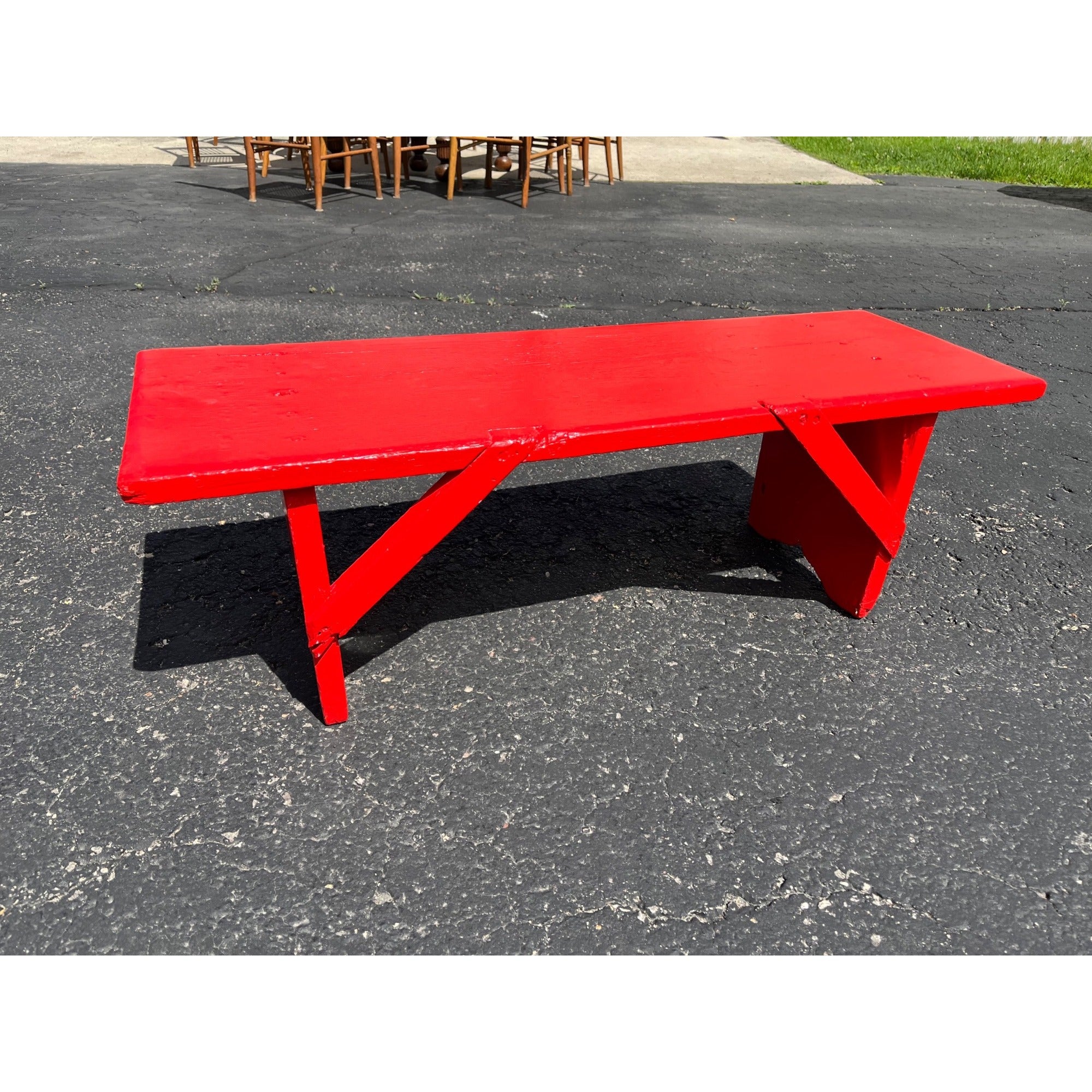 Antique Vintage Red Painted Small Farmhouse Bench