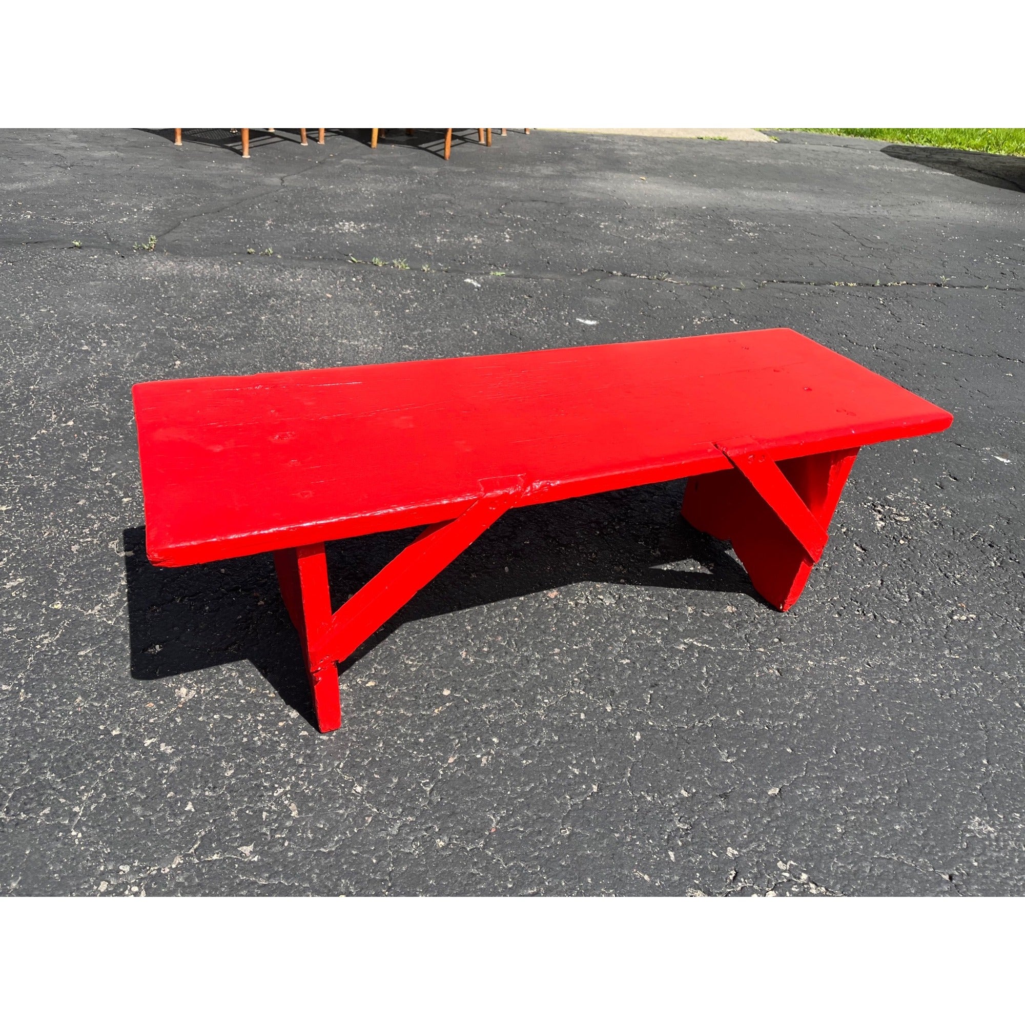 Antique Vintage Red Painted Small Farmhouse Bench