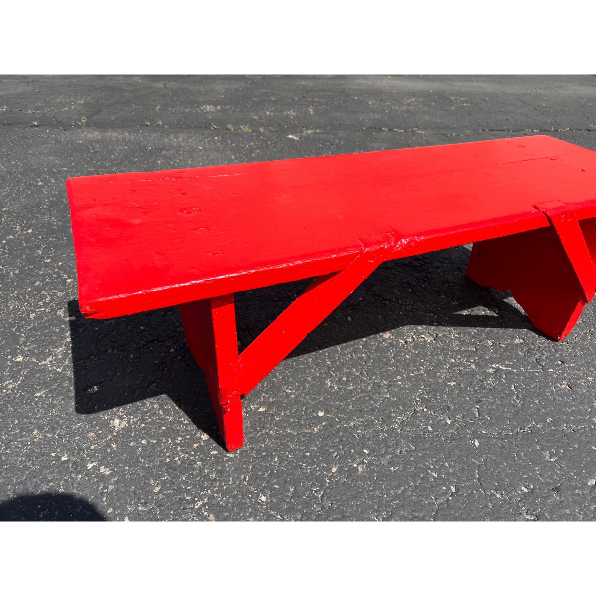 Antique Vintage Red Painted Small Farmhouse Bench