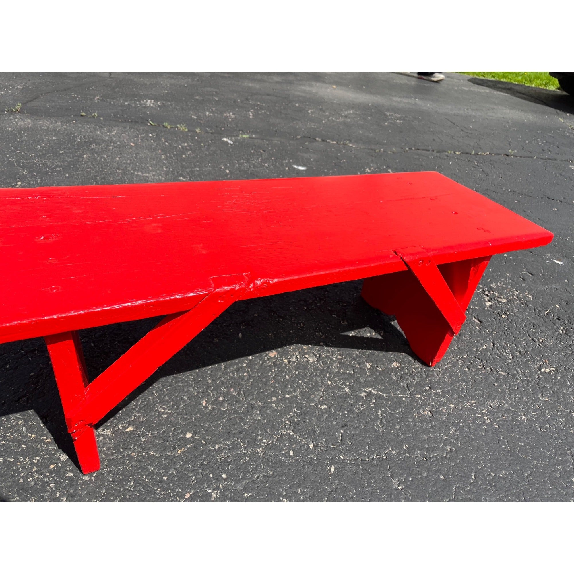 Antique Vintage Red Painted Small Farmhouse Bench