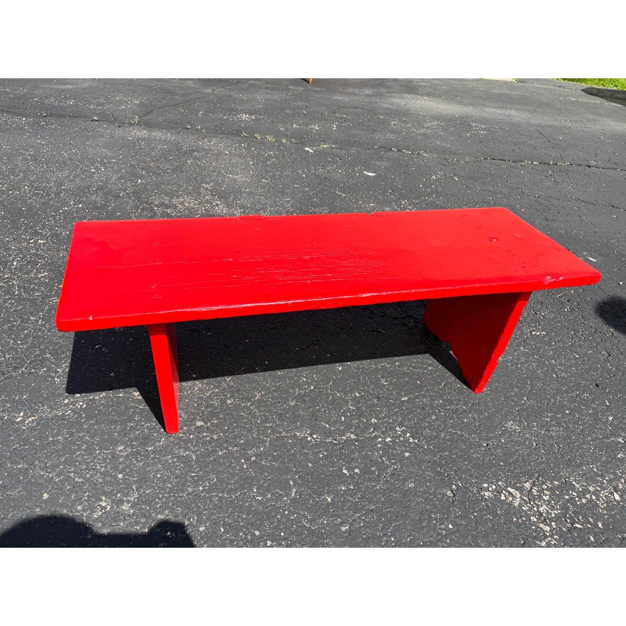 Antique Vintage Red Painted Small Farmhouse Bench