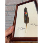 Vintage Painted Scarlet Macaw Feather Painting Framed Arara Roja Tropical Bird Signed