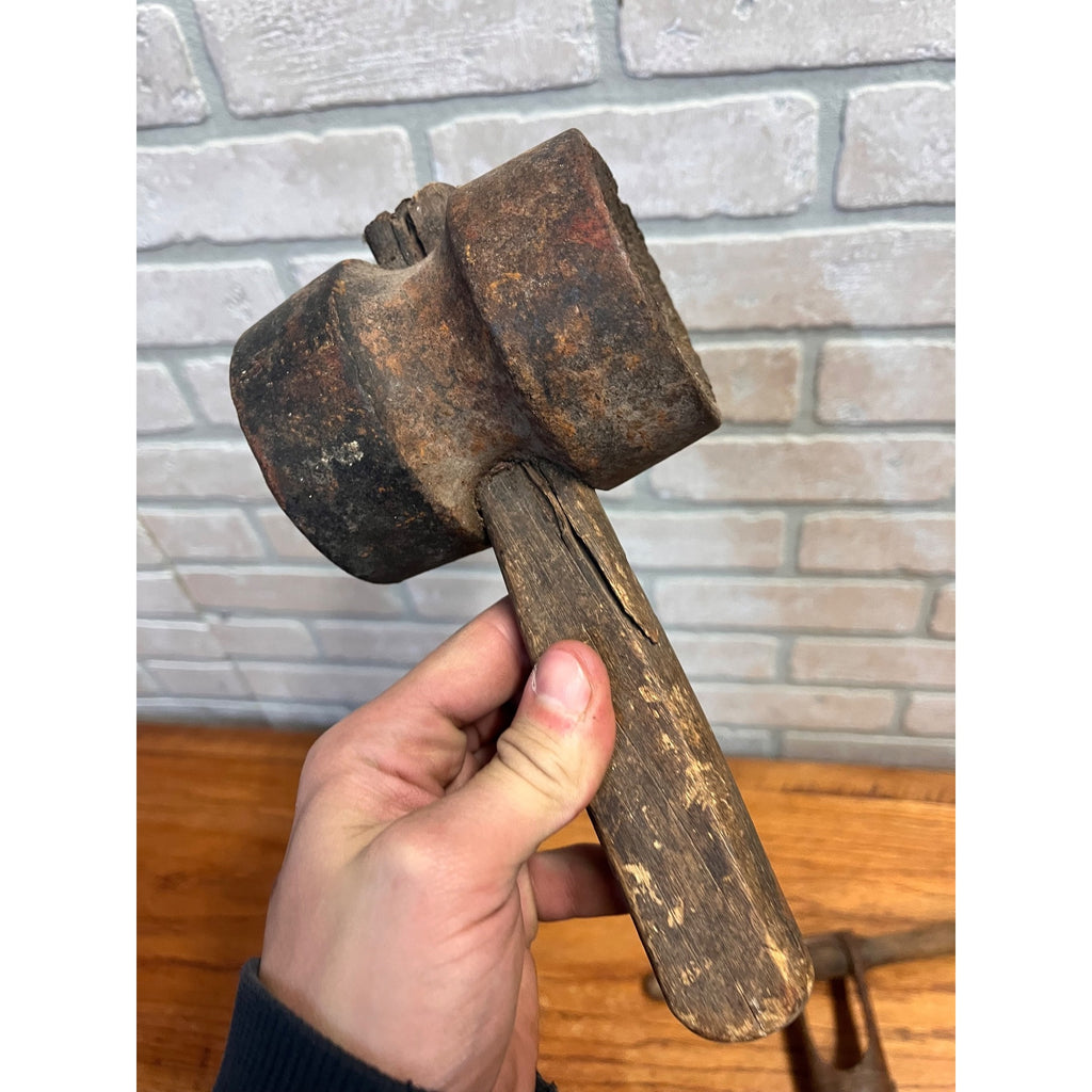 Vintage Pair Wood Barrelmaking Cooper Hand Tools Mallet & Bung Hole Auger Winemaking Primitive