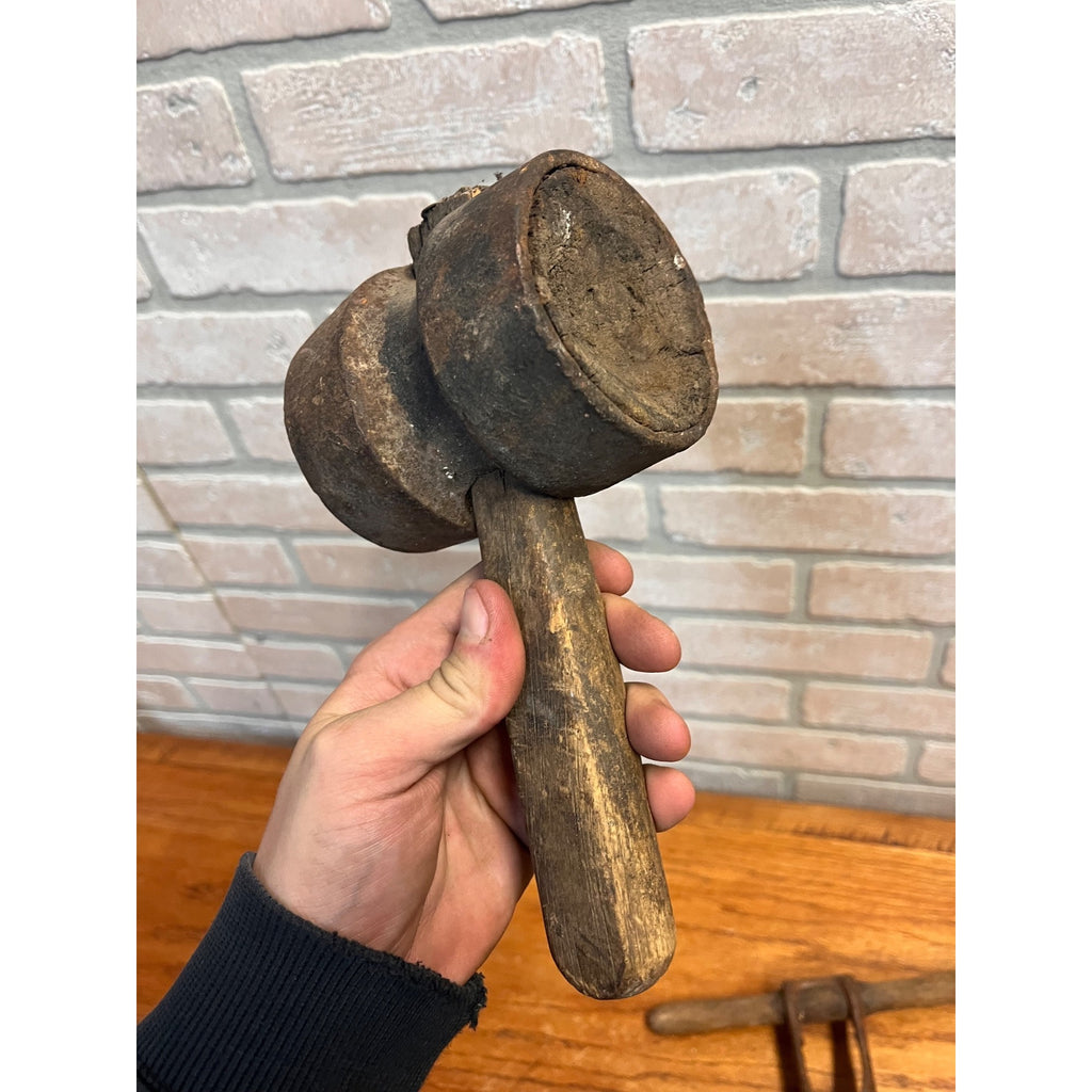 Vintage Pair Wood Barrelmaking Cooper Hand Tools Mallet & Bung Hole Auger Winemaking Primitive