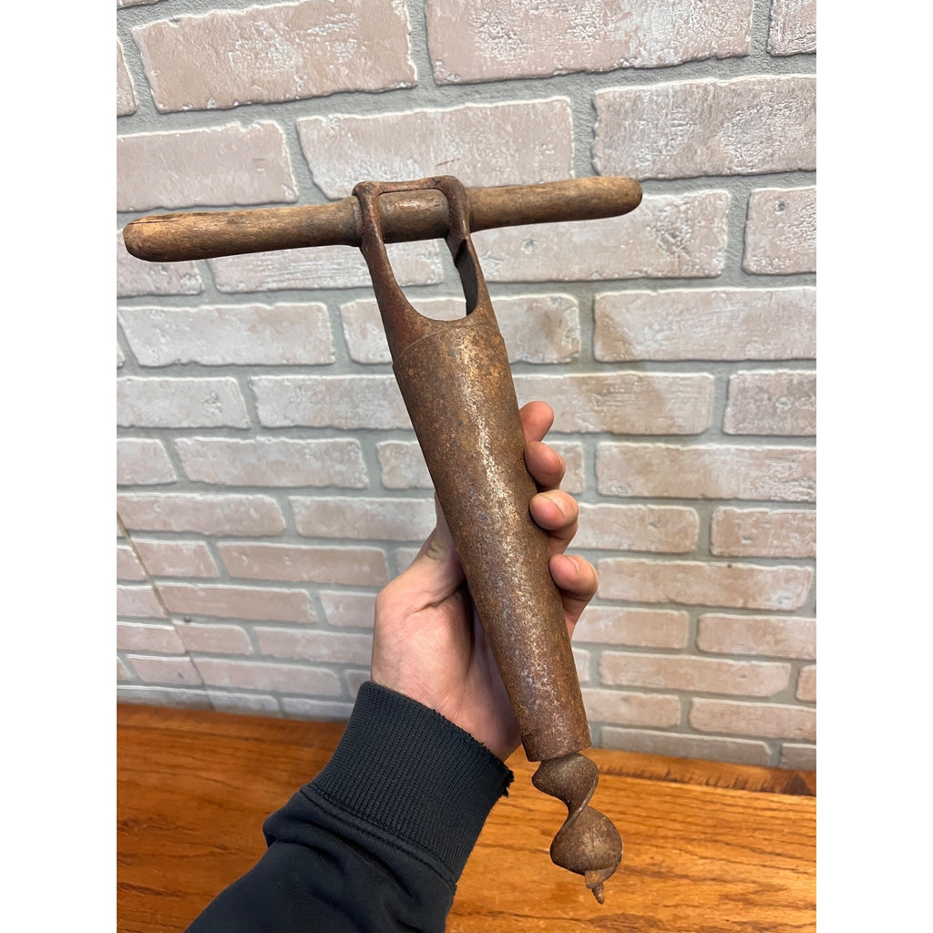 Vintage Pair Wood Barrelmaking Cooper Hand Tools Mallet & Bung Hole Auger Winemaking Primitive