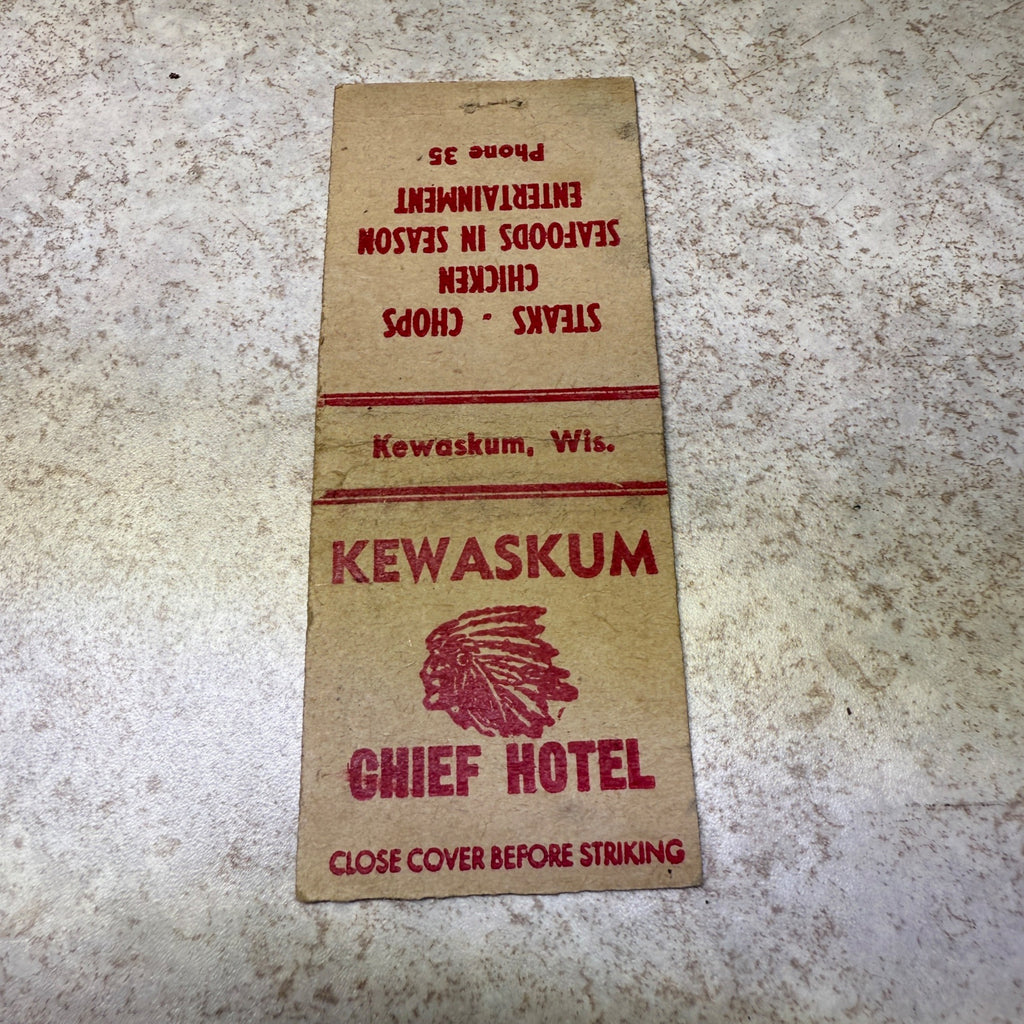 Chief Hotel Native American Restaurant Lounge Kewaskum Wis.  Advertising Matchbook