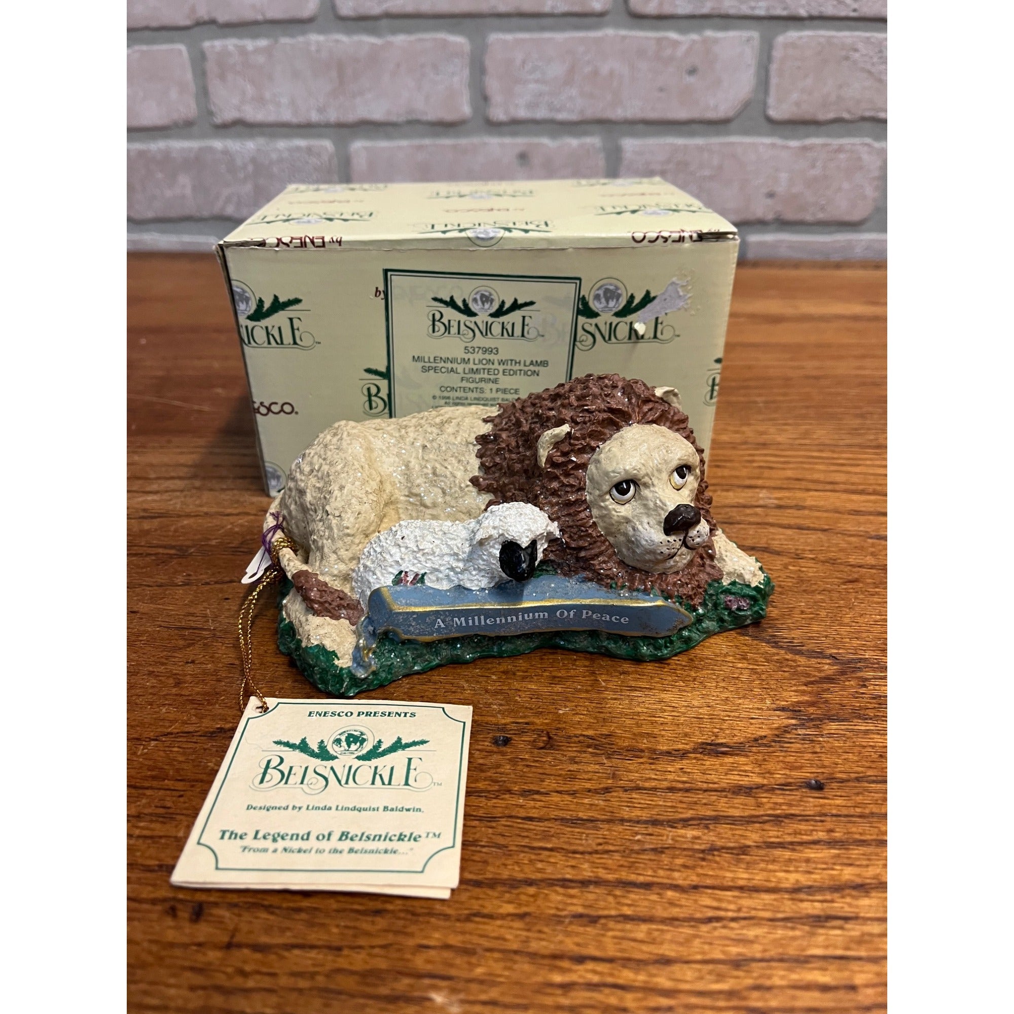 1998 Enesco Linda Baldwin Belsnickle Millennium Lion Lamb Peace Figure Nativity