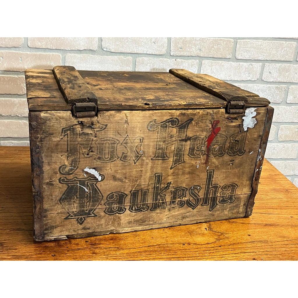 Pre Prohibition Fox Head Beer Waukesha Wisconsin Wood Bottle Crate