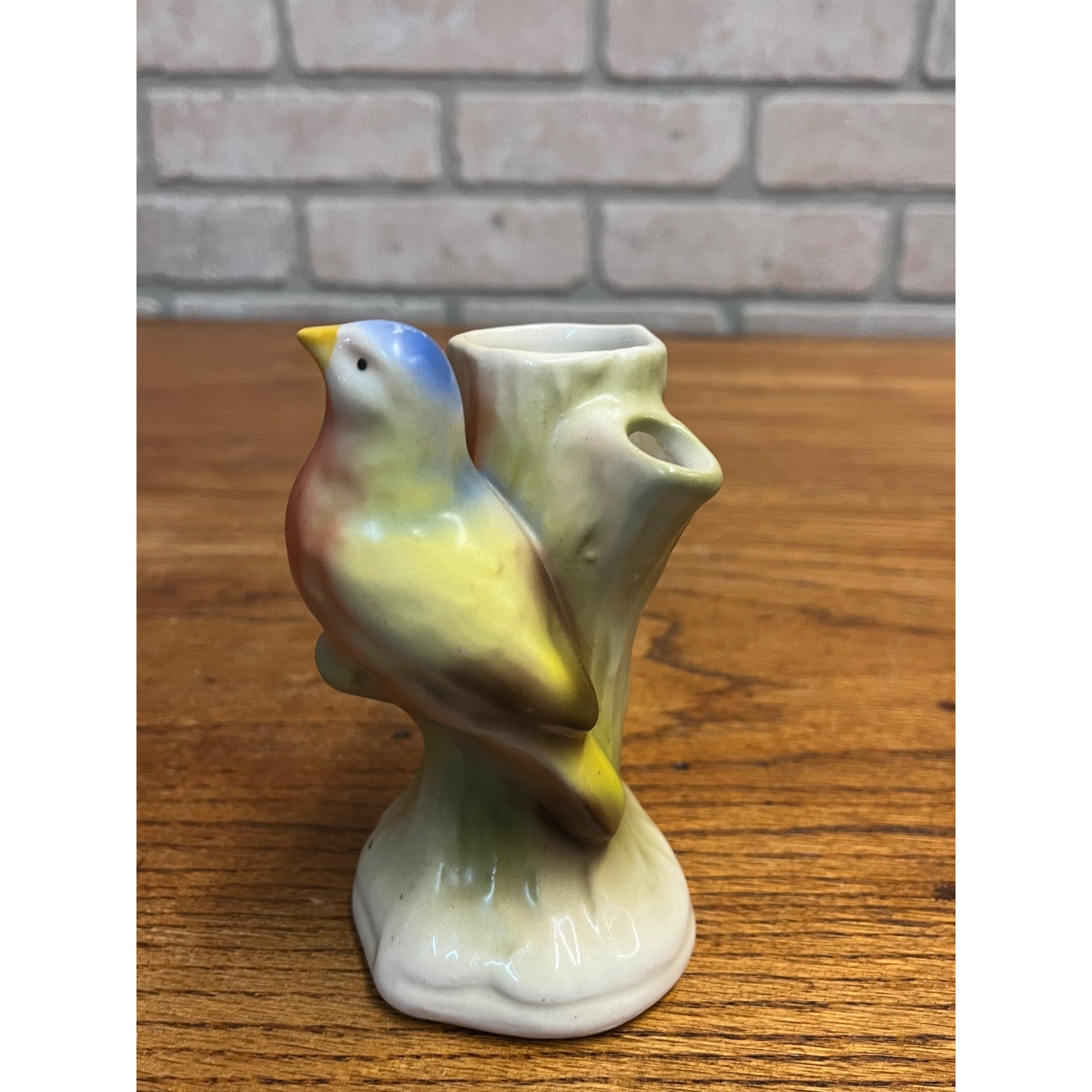 Vintage Czech Czechoslovakia Pottery Bird Double Bud Vase Red Dime Mark