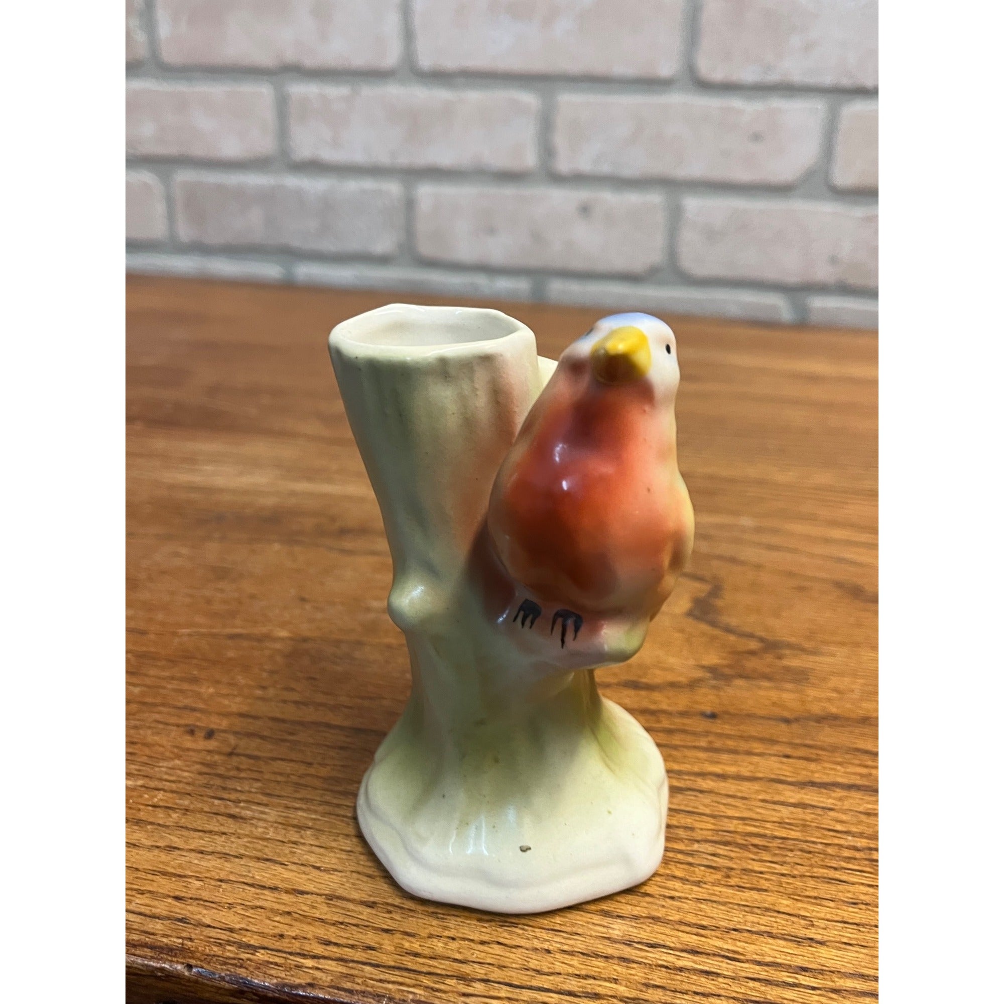 Vintage Czech Czechoslovakia Pottery Bird Double Bud Vase Red Dime Mark