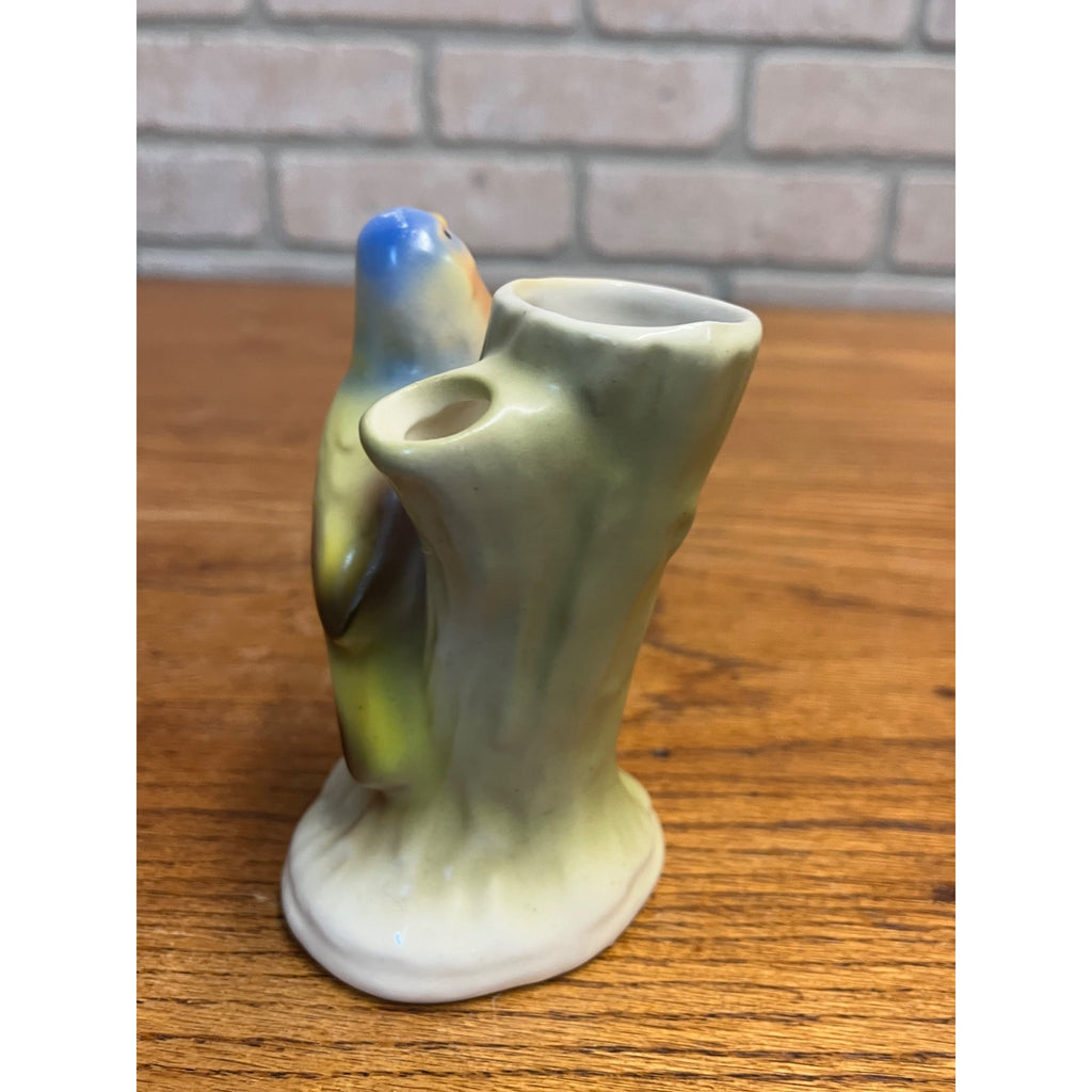 Vintage Czech Czechoslovakia Pottery Bird Double Bud Vase Red Dime Mark