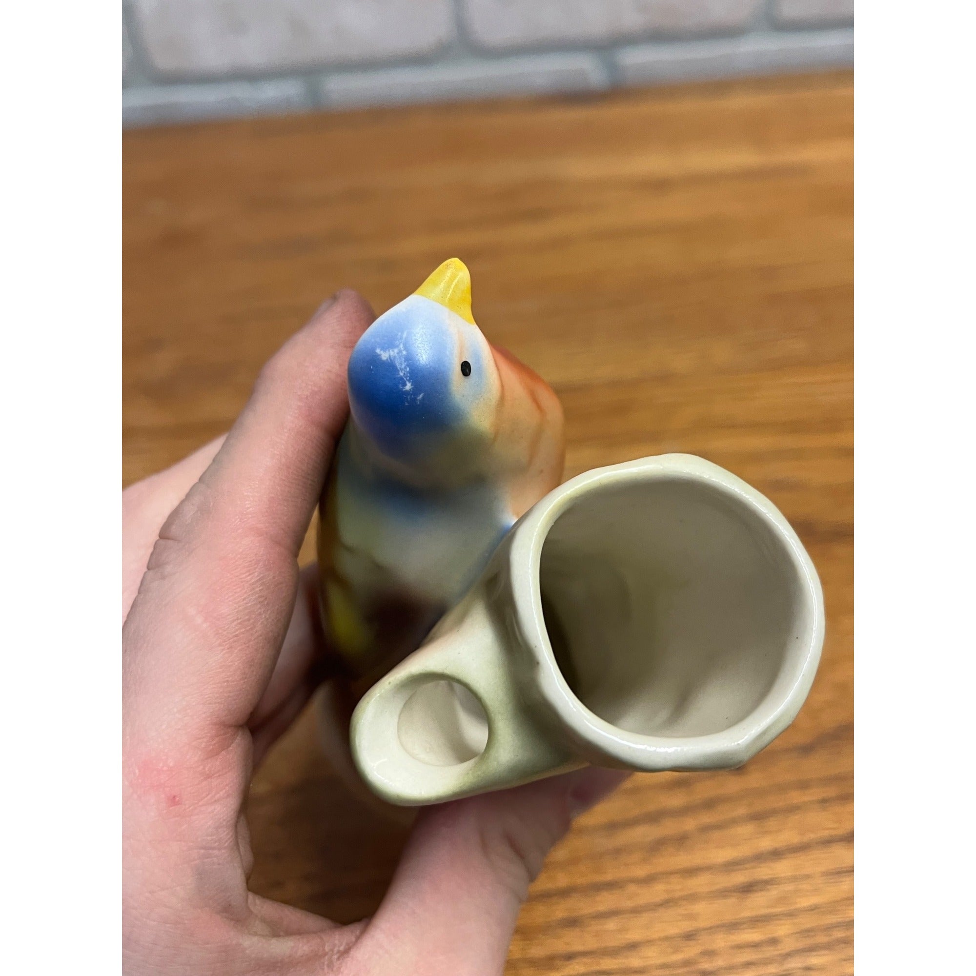 Vintage Czech Czechoslovakia Pottery Bird Double Bud Vase Red Dime Mark