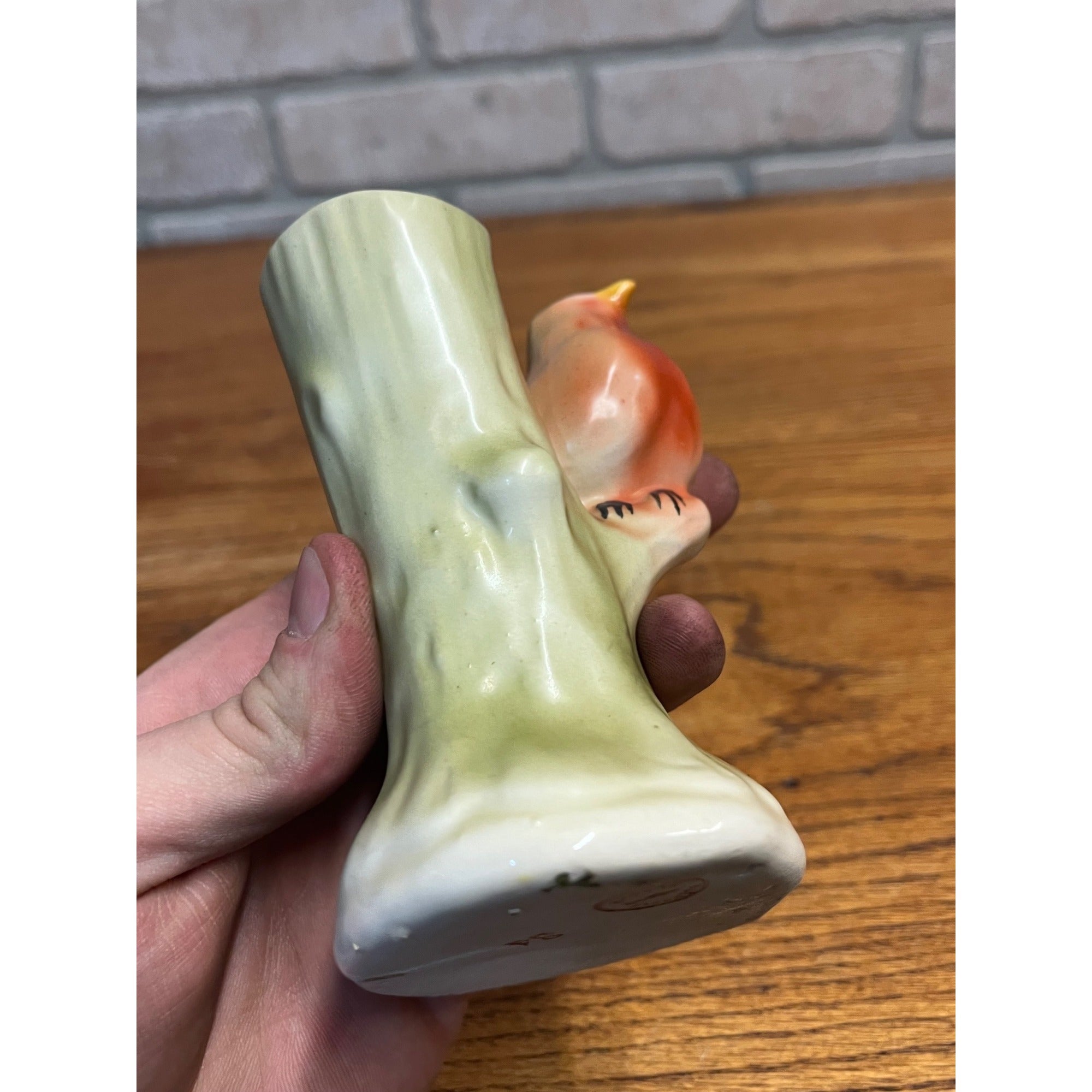 Vintage Czech Czechoslovakia Pottery Bird Double Bud Vase Red Dime Mark