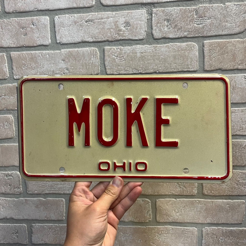 Vintage Ohio Vanity License Plate "MOKE" Embossed Auto Tag Mini Moke BMC Mule