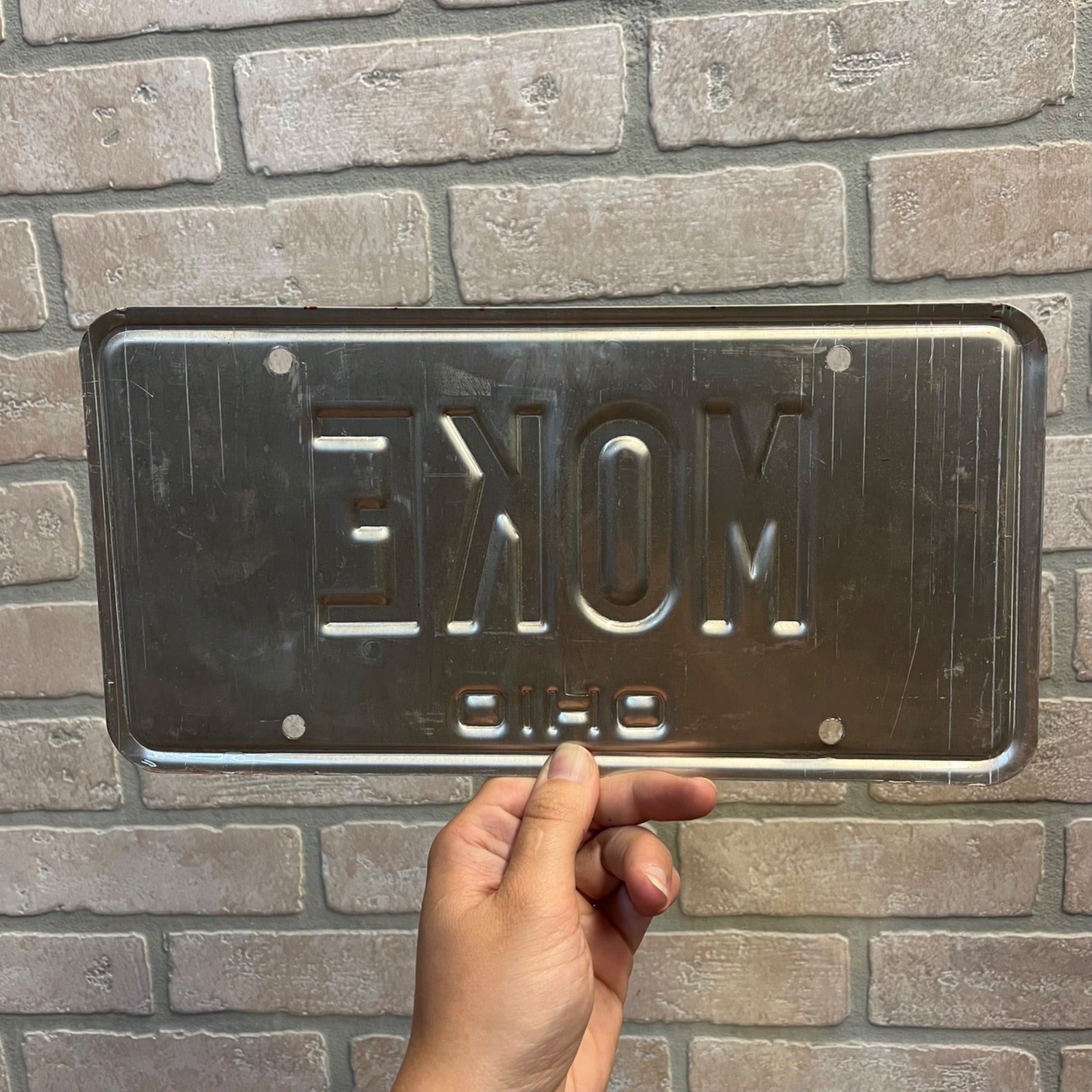 Vintage Ohio Vanity License Plate "MOKE" Embossed Auto Tag Mini Moke BMC Mule