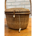 Original Farnum 1979 Nantucket Purse Basket Signed & Dated Nautical Port Scene