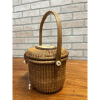 Original Farnum 1979 Nantucket Purse Basket Signed & Dated Nautical Port Scene