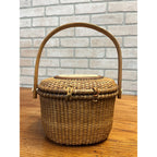 Original Farnum 1979 Nantucket Purse Basket Signed & Dated Nautical Port Scene