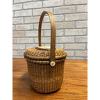 Original Farnum 1979 Nantucket Purse Basket Signed & Dated Nautical Port Scene