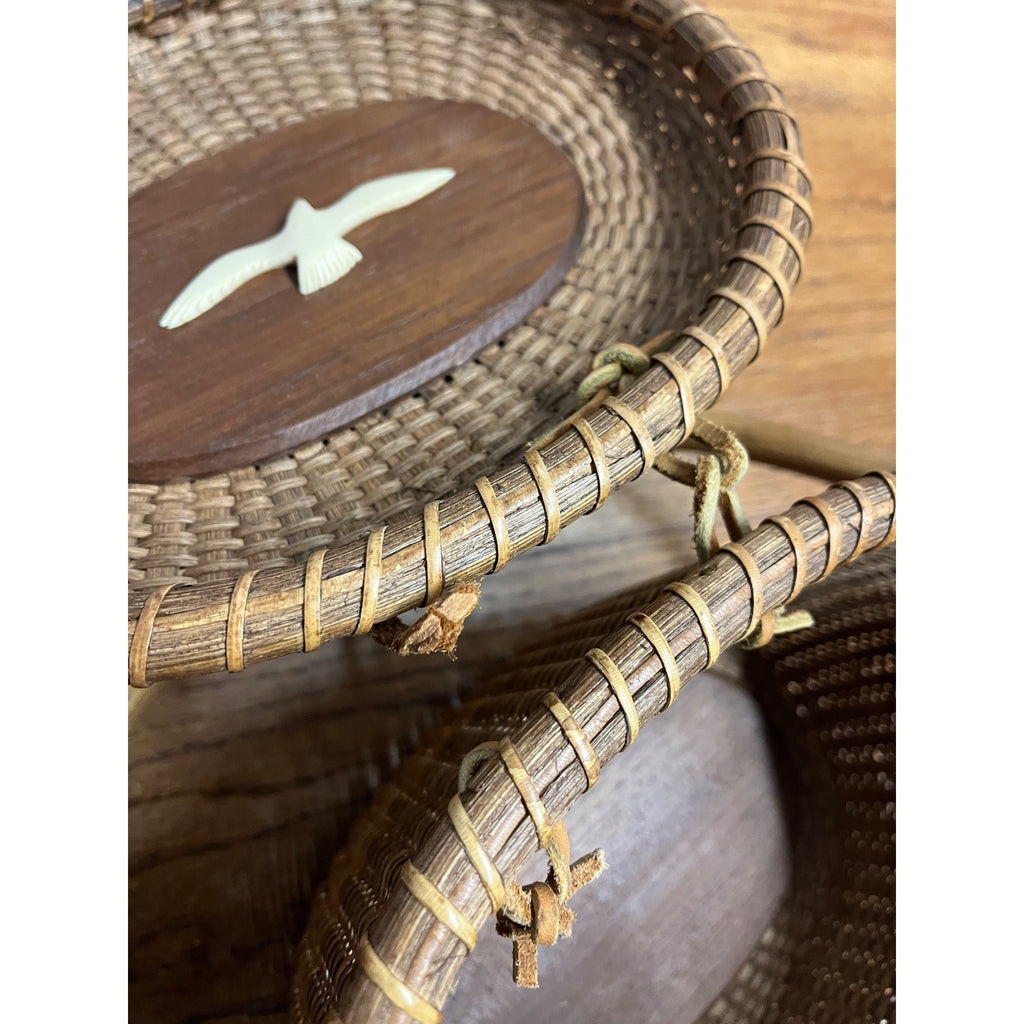 Original Farnum 1979 Nantucket Purse Basket Signed & Dated Nautical Port Scene