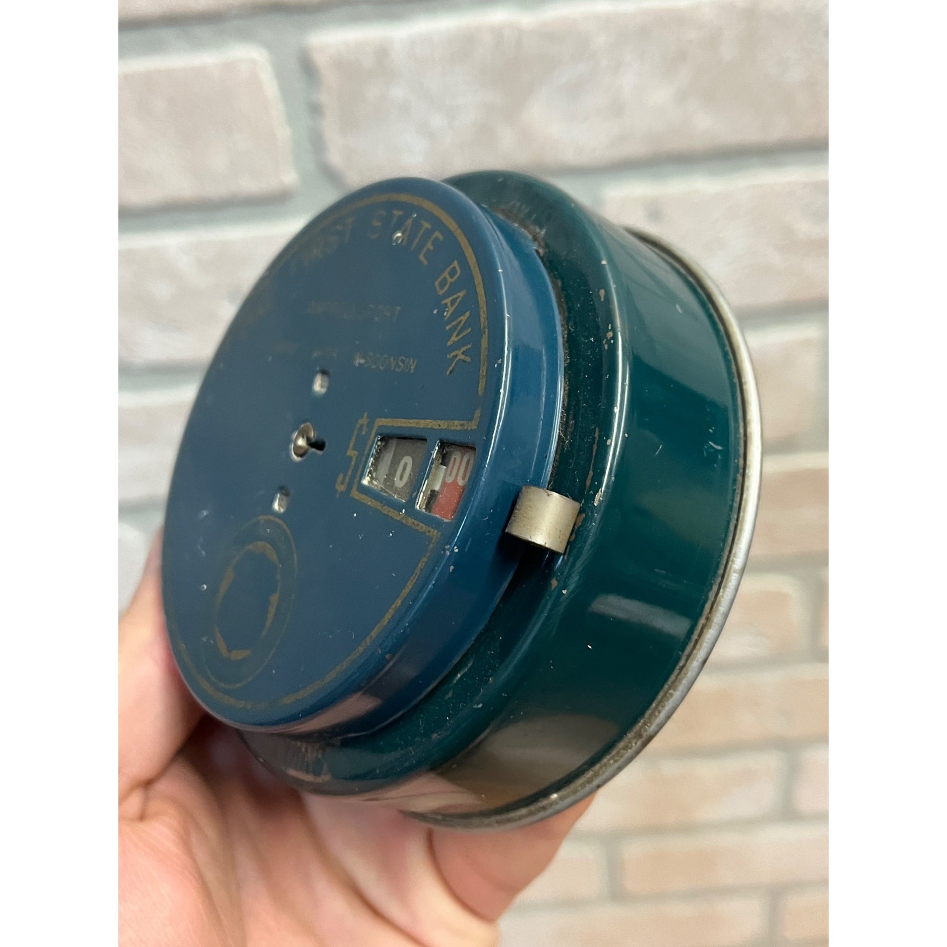 Vintage Add-O-Bank Metal Coin Bank Campbellsport Wis WI Wisconsin - NO KEY