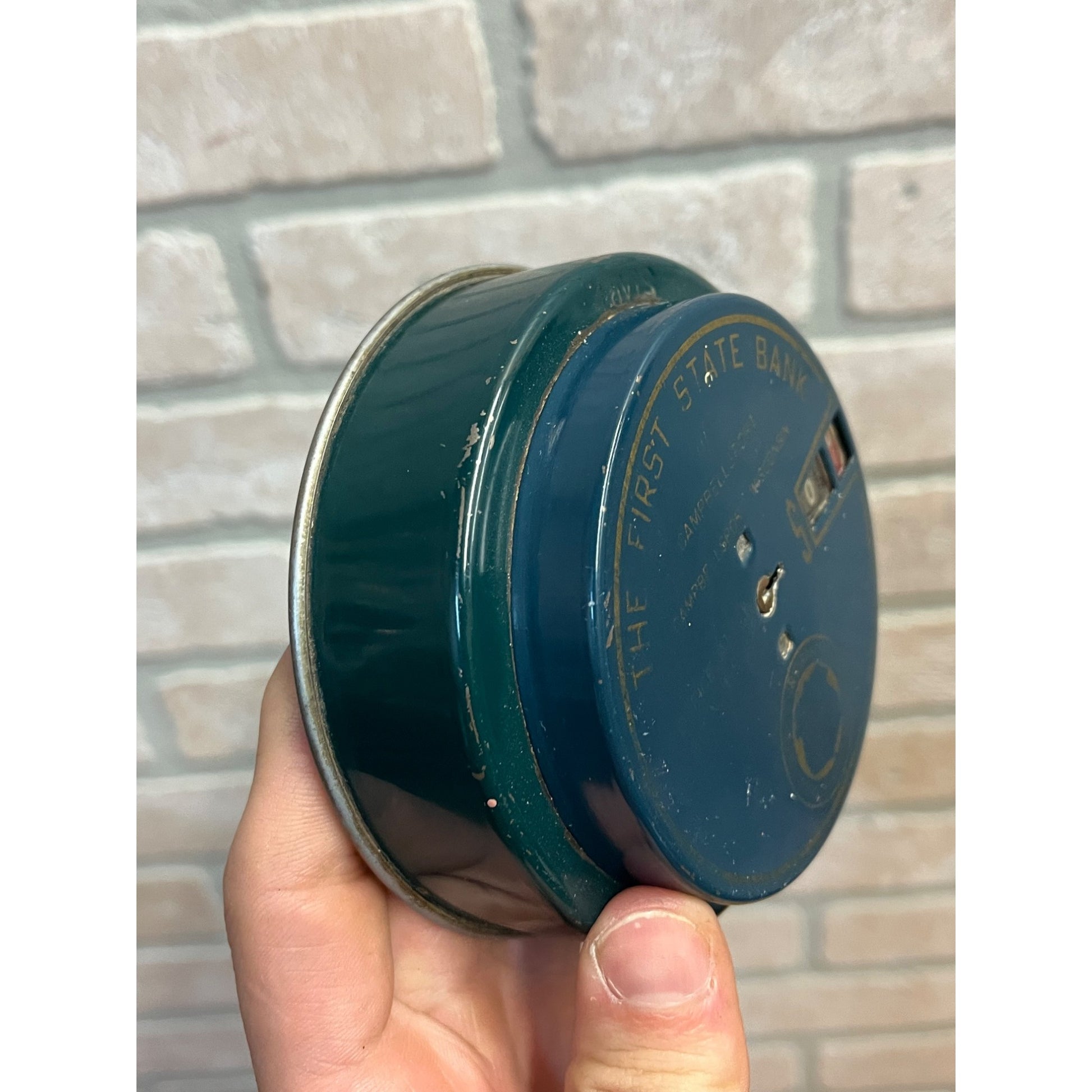 Vintage Add-O-Bank Metal Coin Bank Campbellsport Wis WI Wisconsin - NO KEY