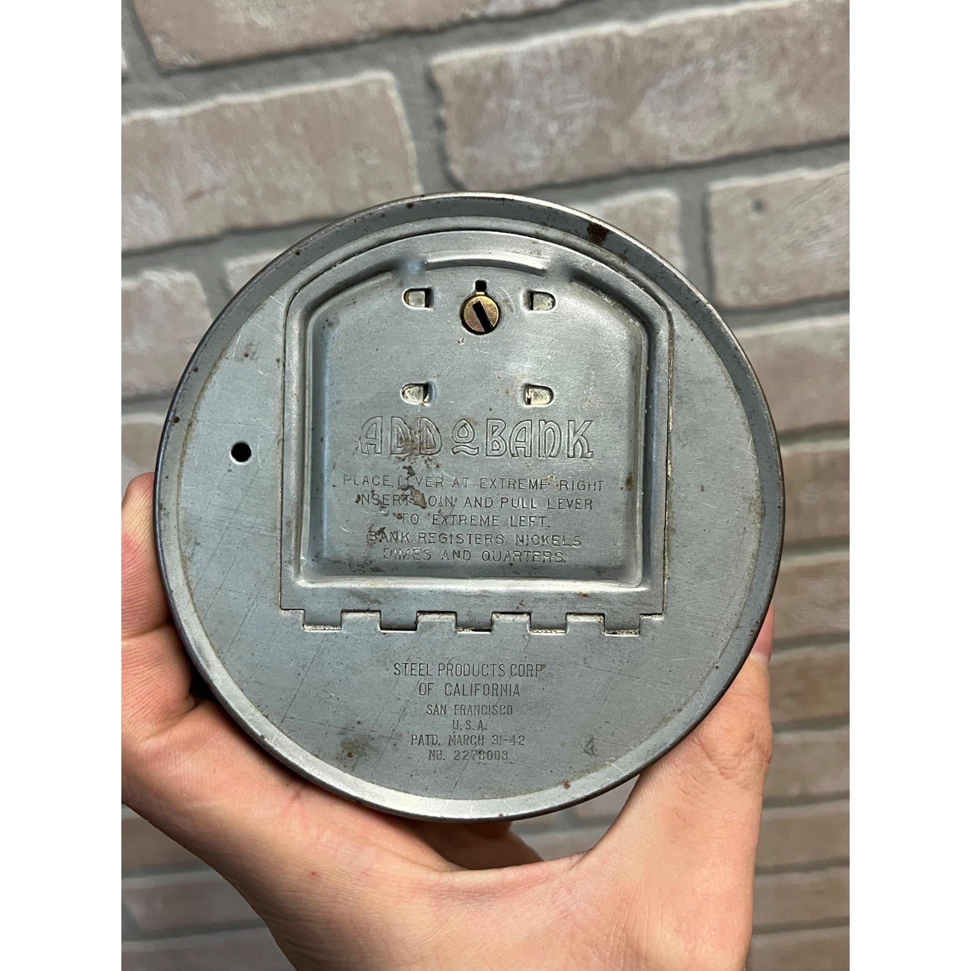 Vintage Add-O-Bank Metal Coin Bank Campbellsport Wis WI Wisconsin - NO KEY