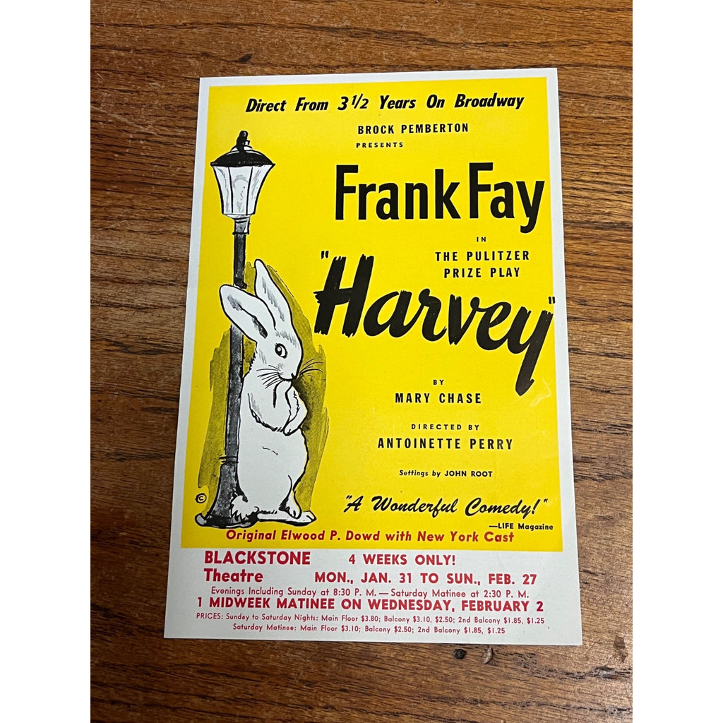 Vintage Harvey 1949 Frank Fay Chicago Blackstone Theatre Broadway Playbill Handbill
