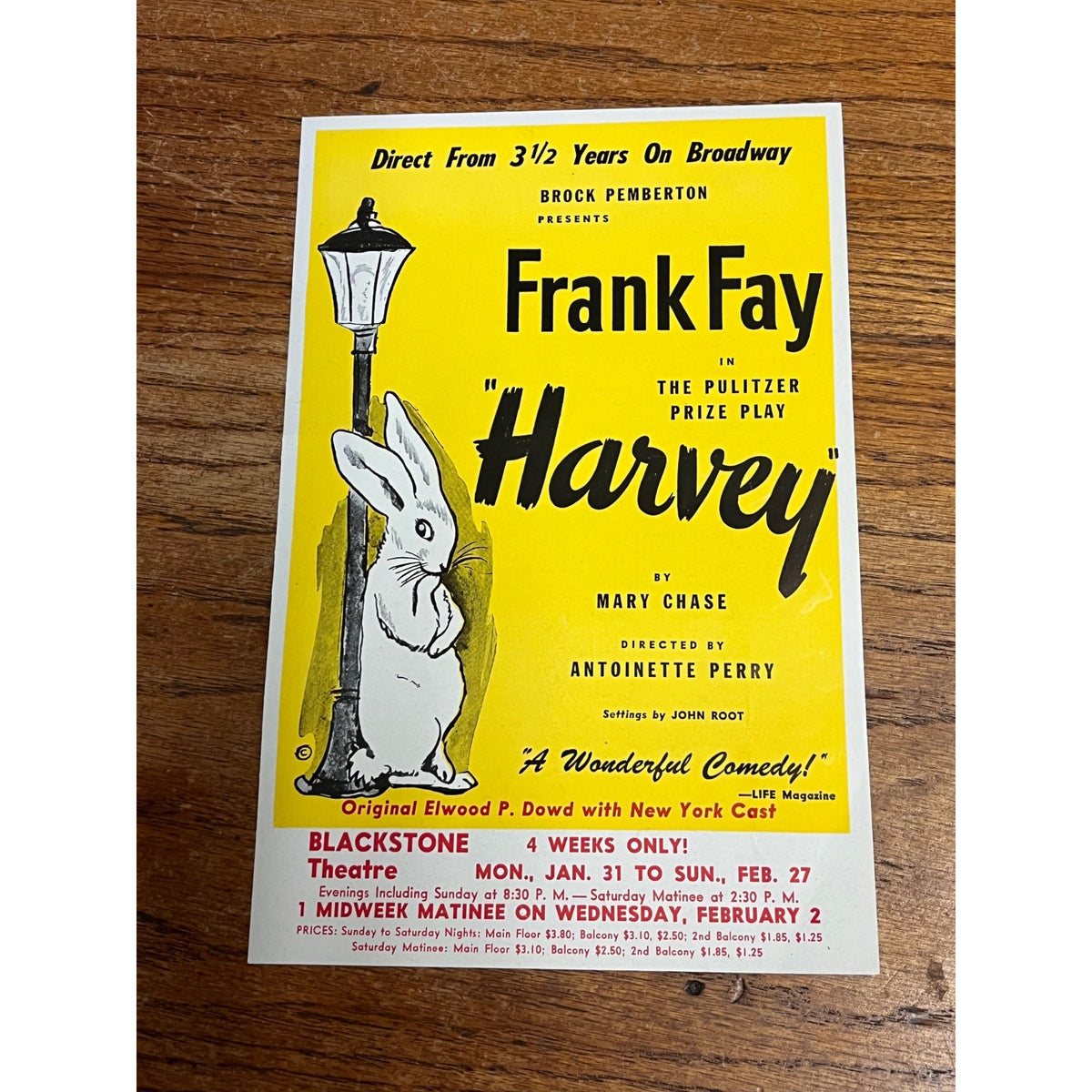 Vintage Harvey 1949 Frank Fay Chicago Blackstone Theatre Broadway Playbill Handbill
