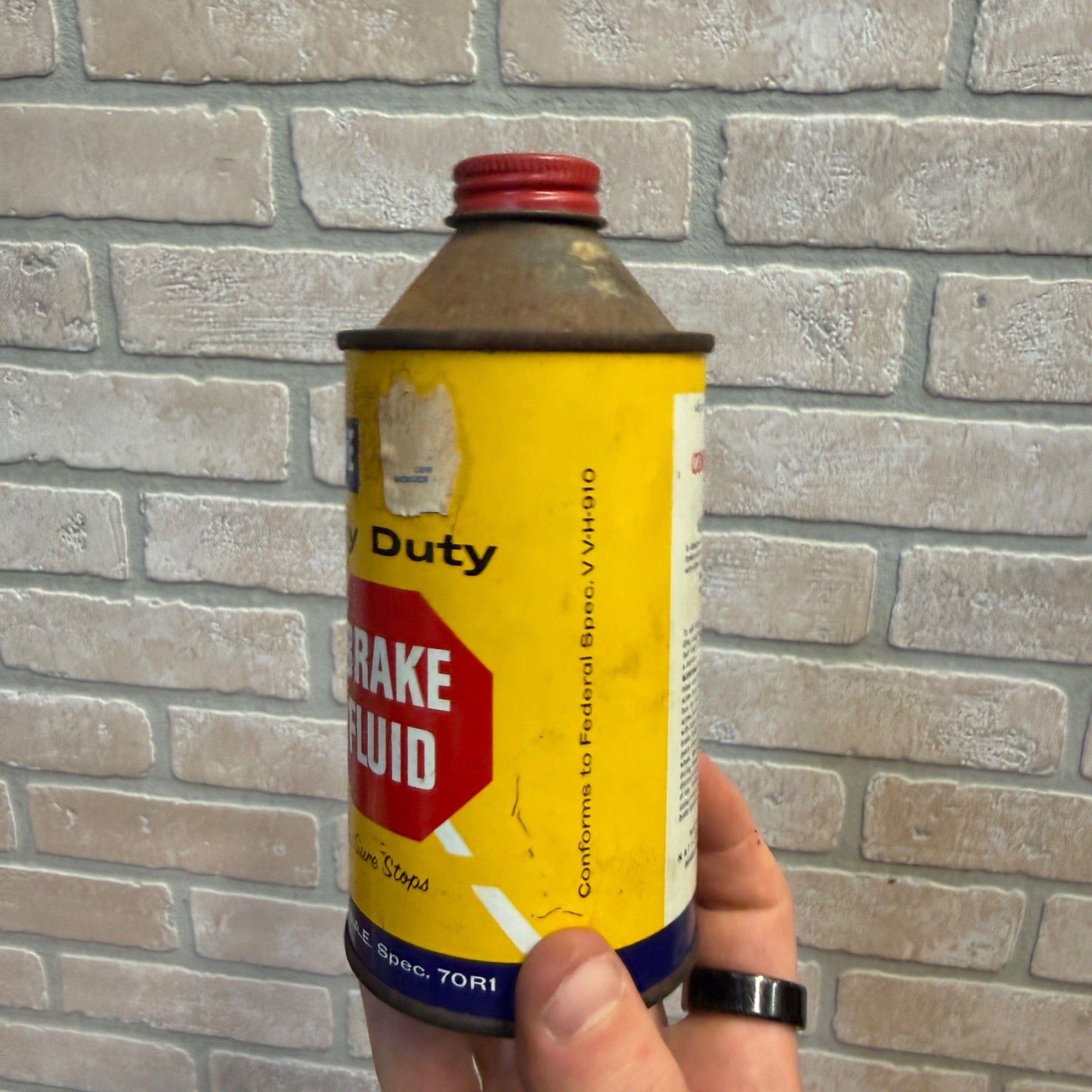 Vintage PRESTONE HD Brake Fluid Cone Top Qt Can Good Color FULL