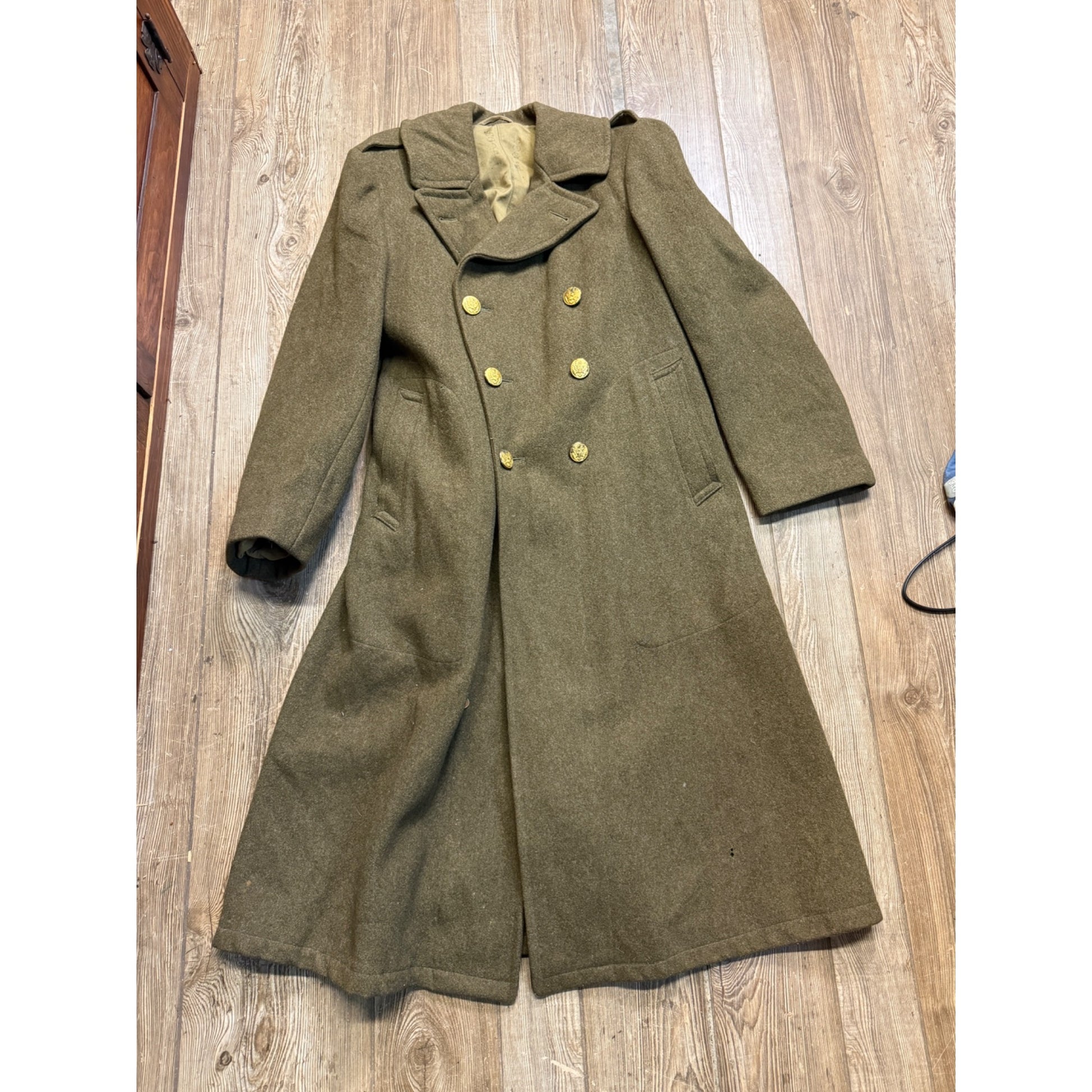Vintage WW2 era US Army Wool Overcoat Trench Coat Military Korean War