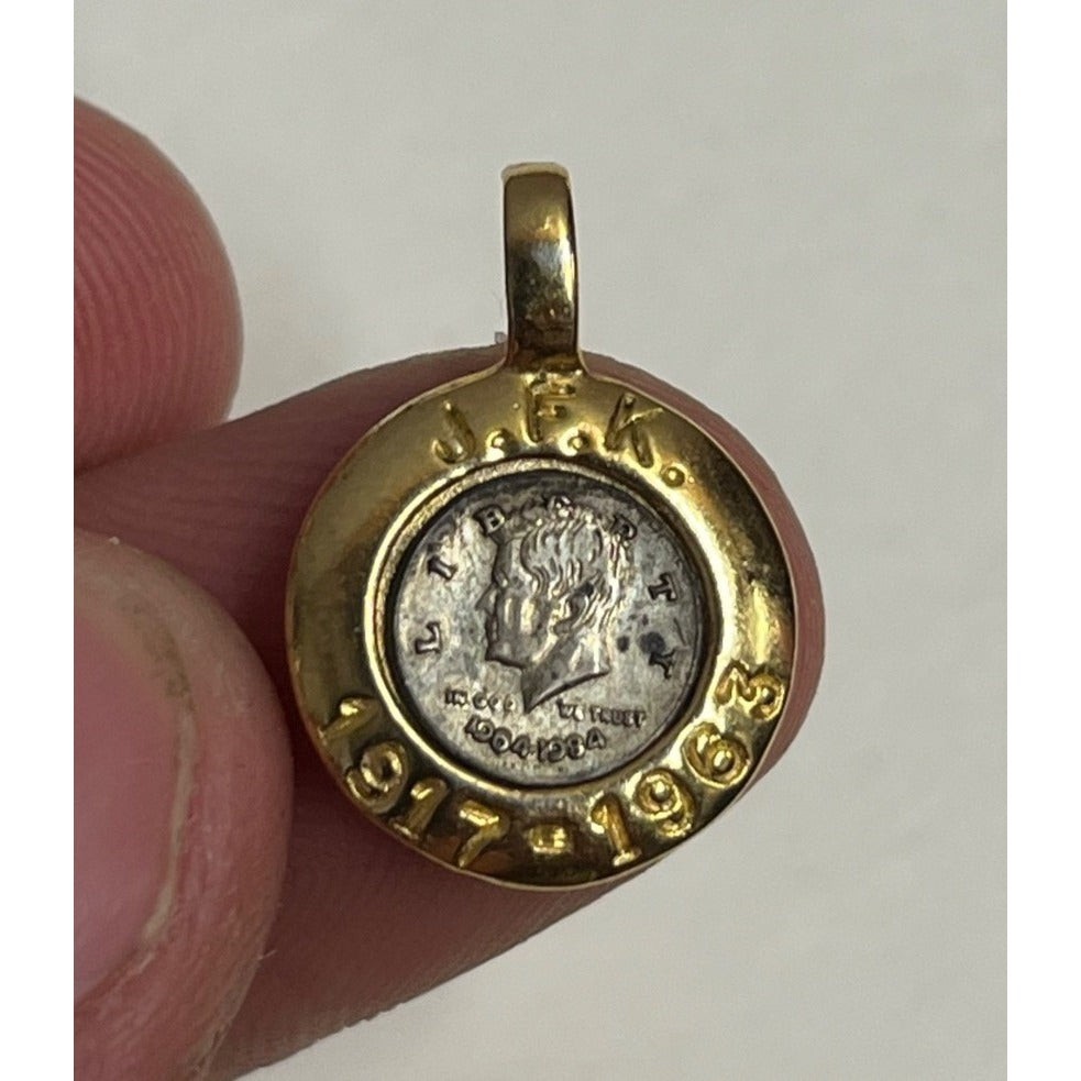 Vintage Miniature John F. Kennedy JFK 1917-1963 Memorial Coin Pendant Charm 2cm