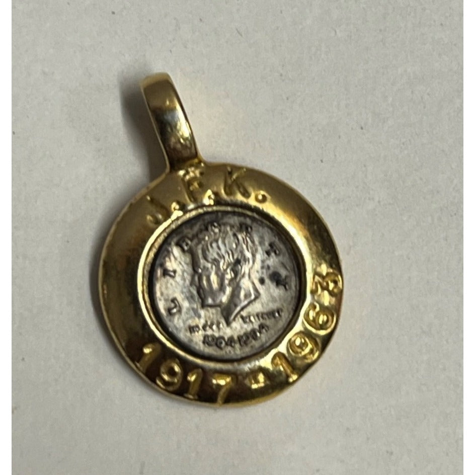Vintage Miniature John F. Kennedy JFK 1917-1963 Memorial Coin Pendant Charm 2cm