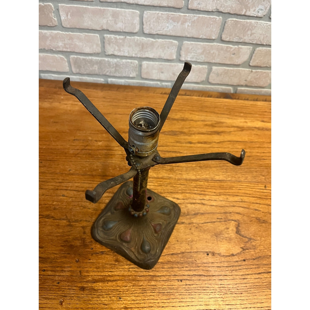 Antique Art Nouveau Table Desk Lamp Cast Iron Red and Blue 1930s Arts & Crafts