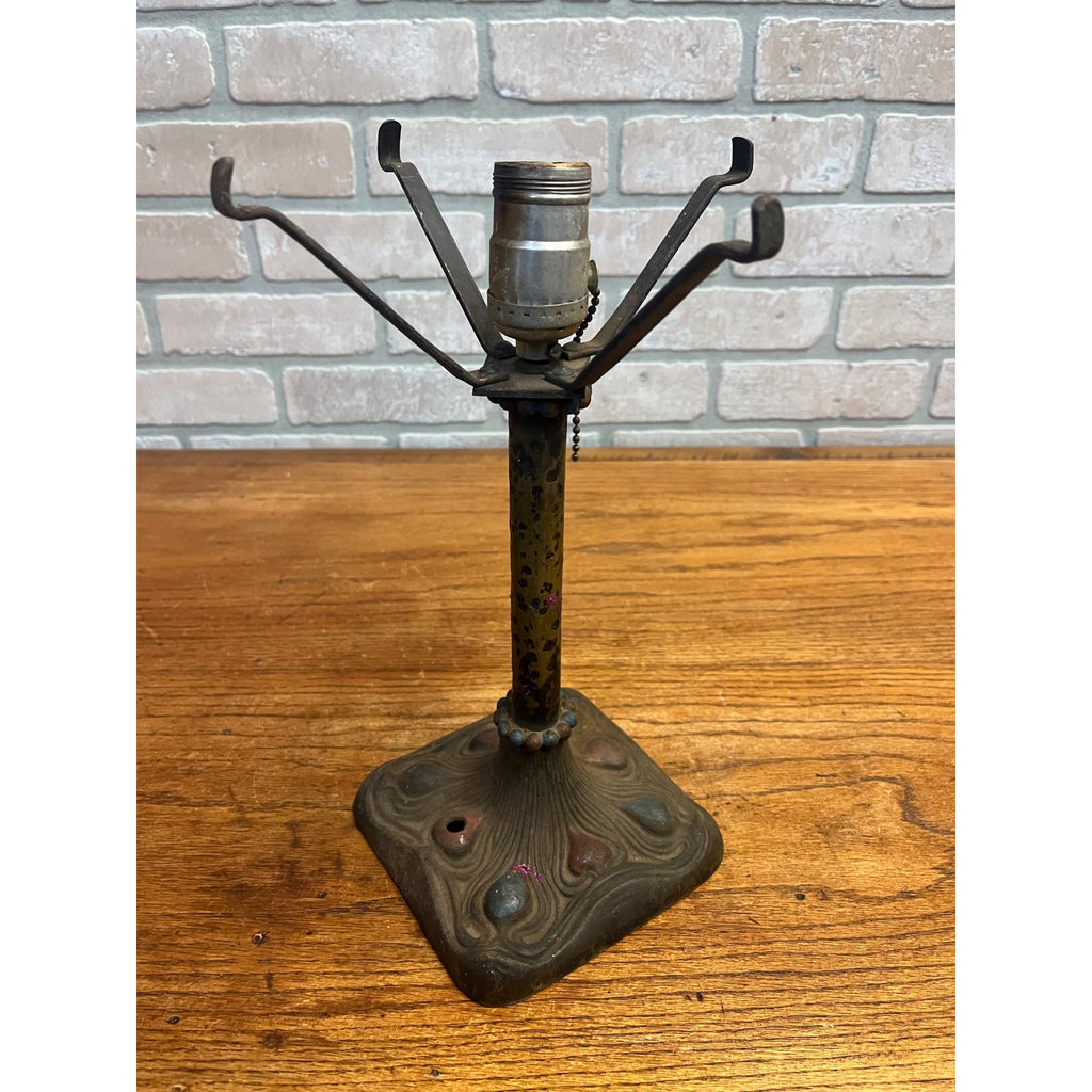 Antique Art Nouveau Table Desk Lamp Cast Iron Red and Blue 1930s Arts & Crafts